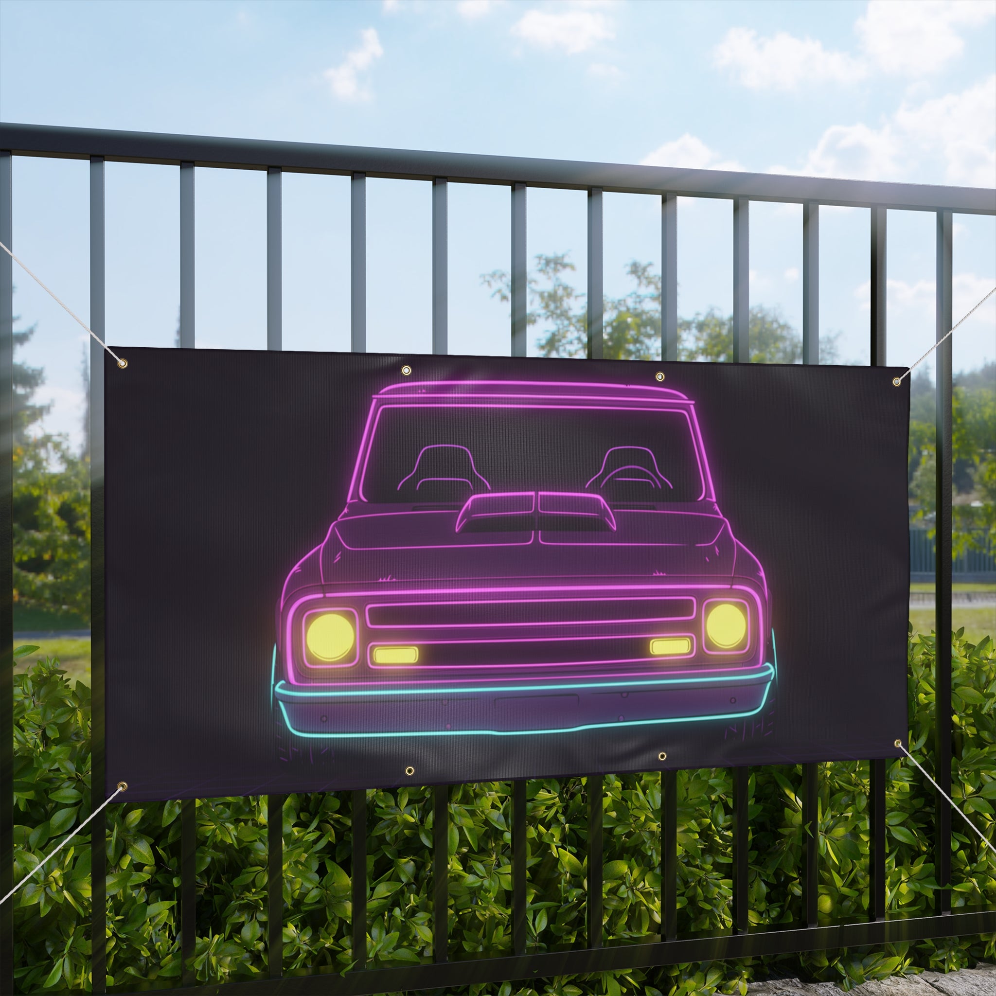 Chevy C10 Pickup (1967-72) Neon Synthwave Banner