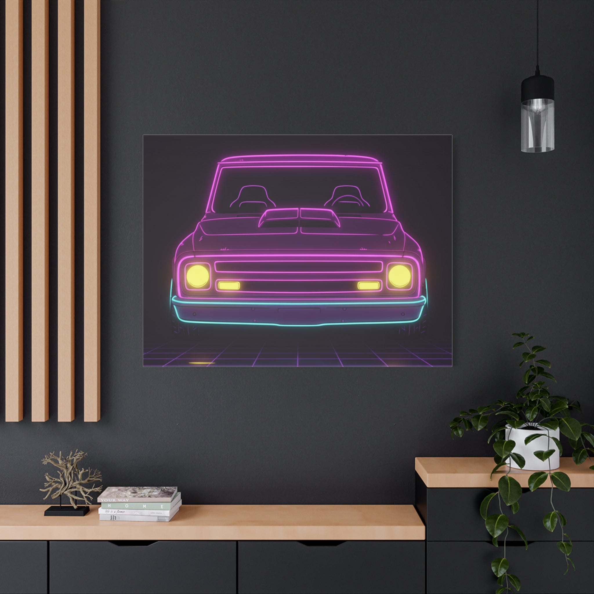 Chevy C10 Pickup (1967-72) Neon Synthwave Canvas Wall Art