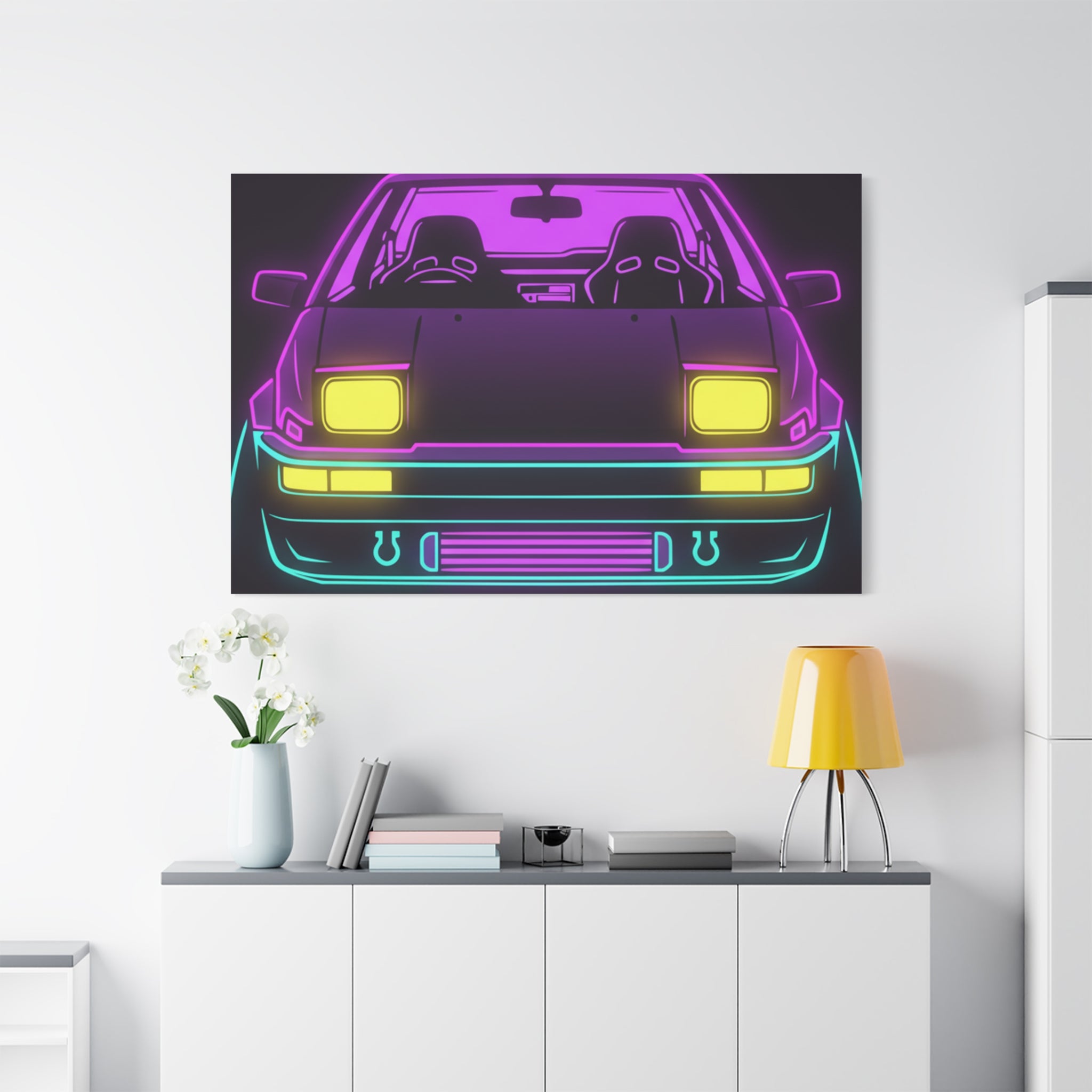 Toyota AE86 (1983-87) Neon Synthwave Canvas Wall Art