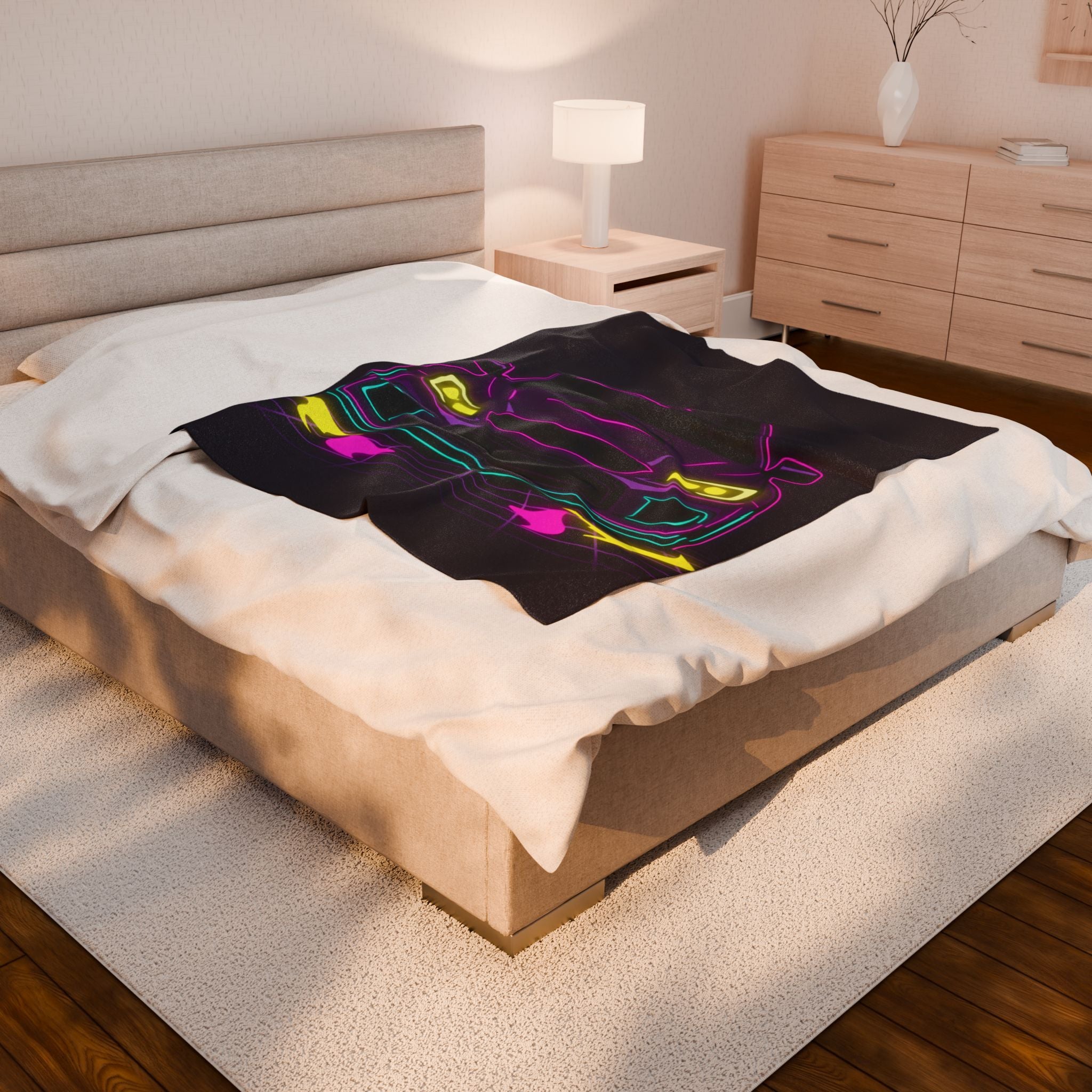 Subaru WRX STI Neon Synthwave Velveteen Plush Blanket