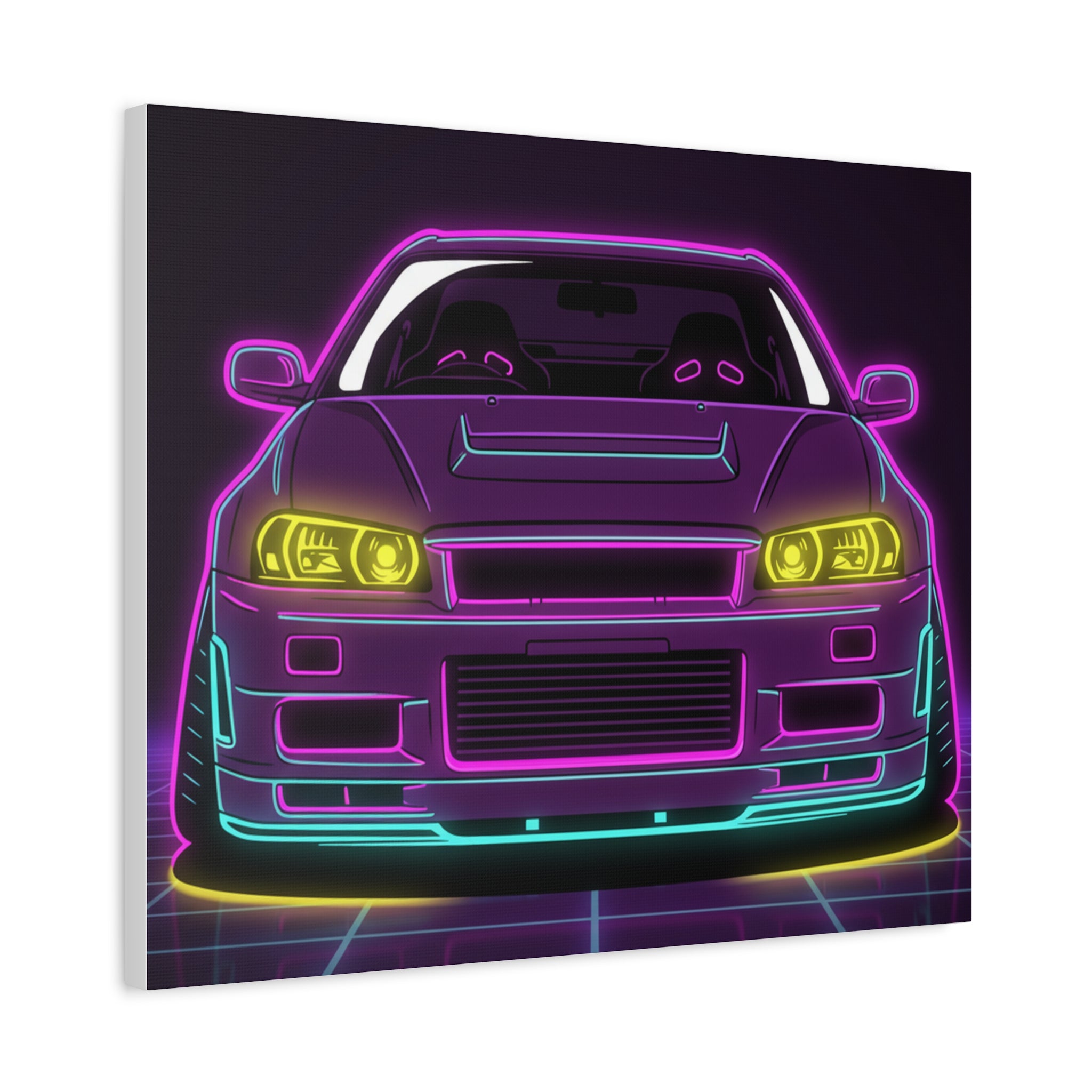 Nissan GT-R Neon Synthwave Canvas Wall Art