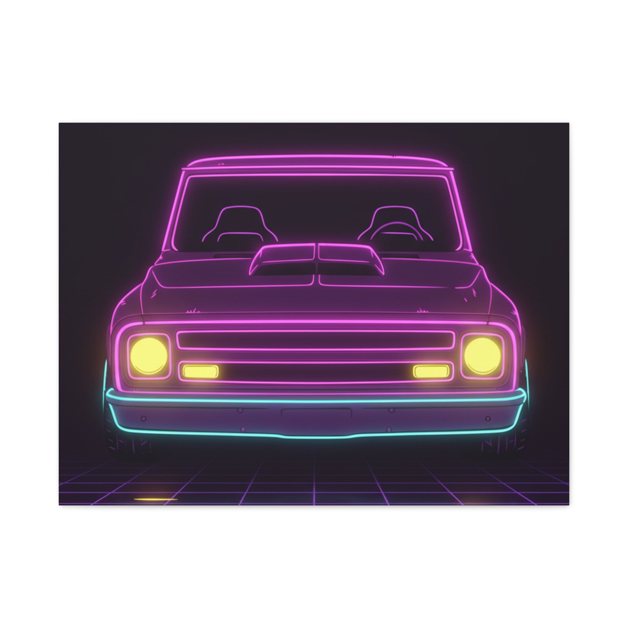 Chevy C10 Pickup (1967-72) Neon Synthwave Canvas Wall Art