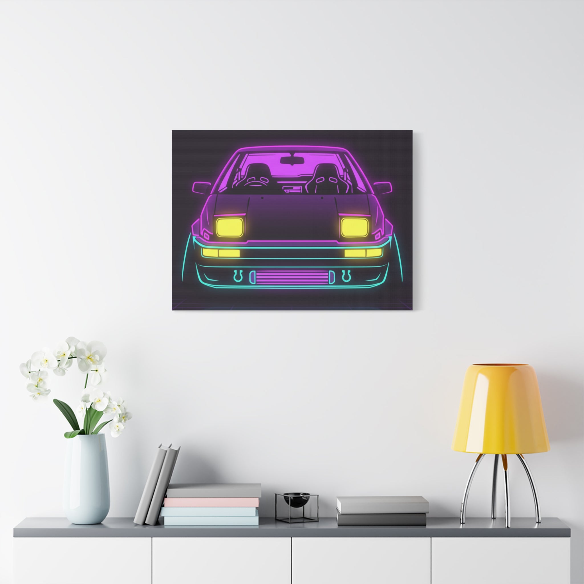 Toyota AE86 (1983-87) Neon Synthwave Canvas Wall Art