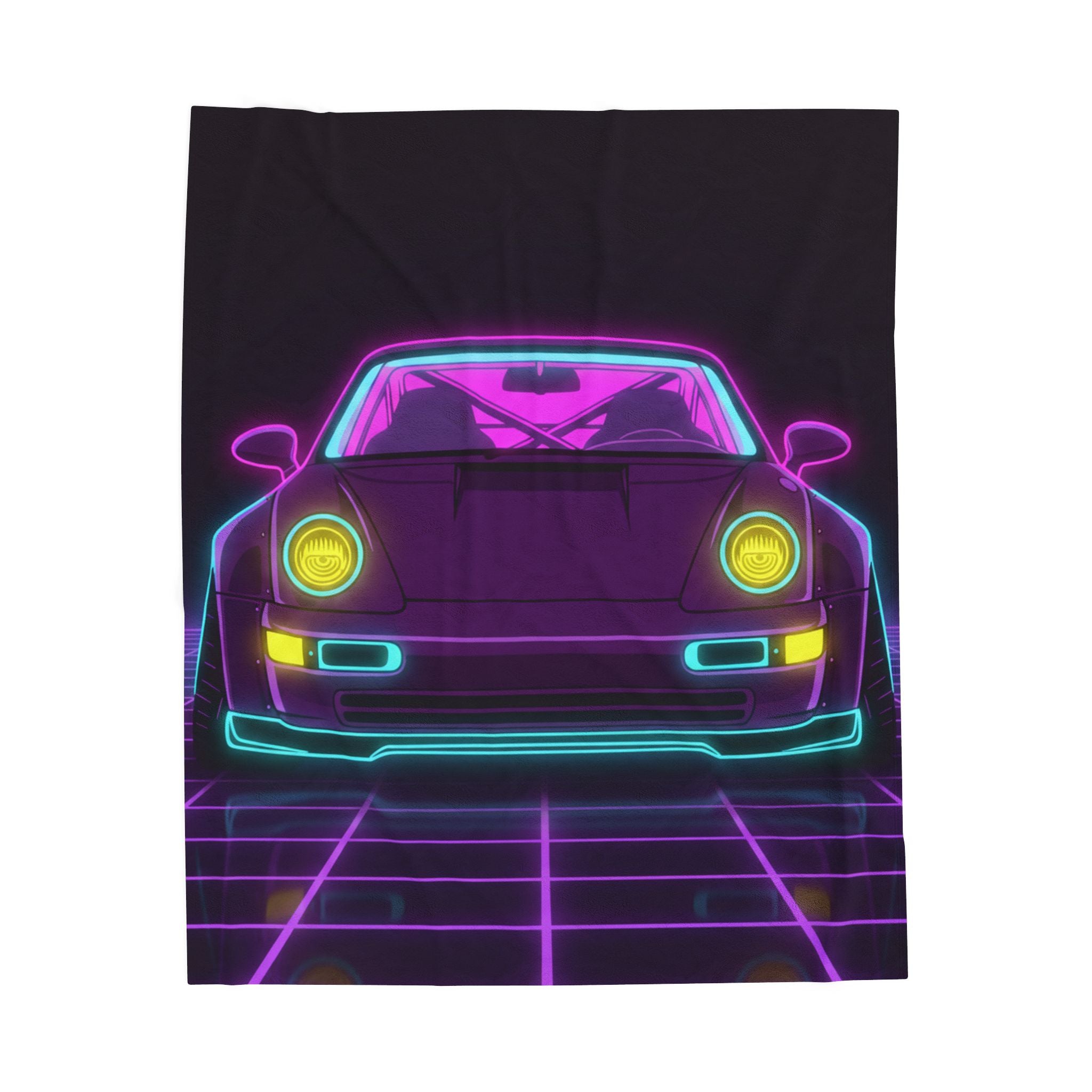 Porsche 964 Turbo Neon Synthwave Velveteen Plush Blanket