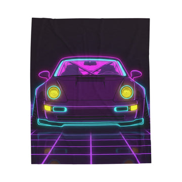 Porsche 964 Turbo Neon Synthwave Velveteen Plush Blanket