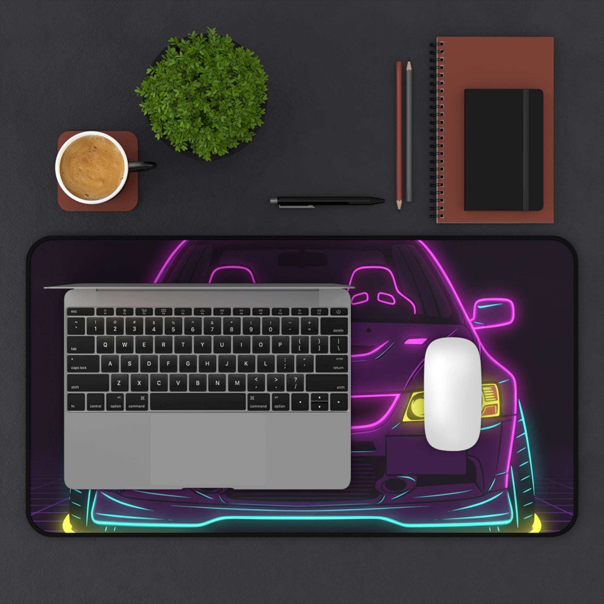 Mitsubishi Evo IX (2005-07) Neon Synthwave Desk Mat
