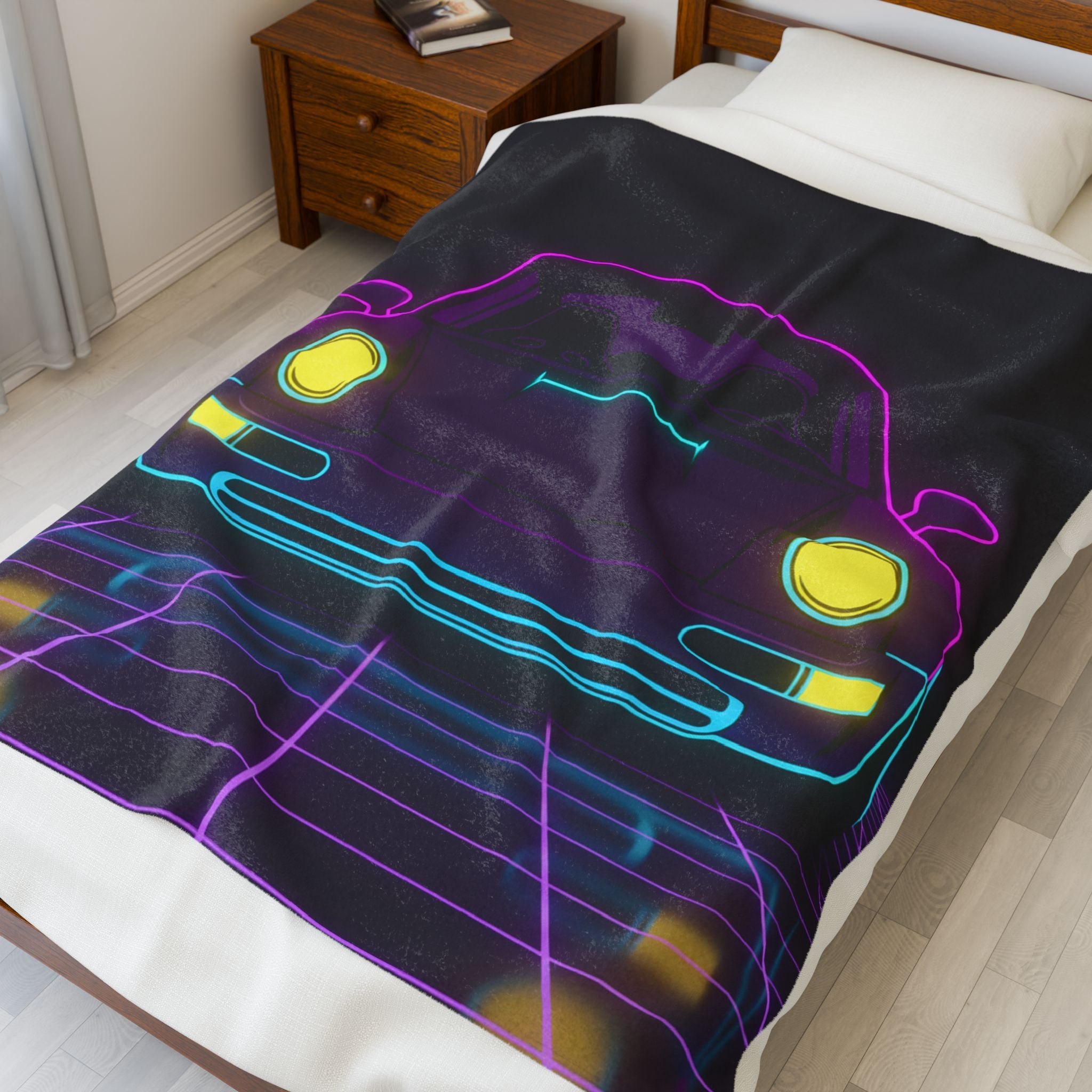Porsche 964 Singer Neon Synthwave Velveteen Plush Blanket