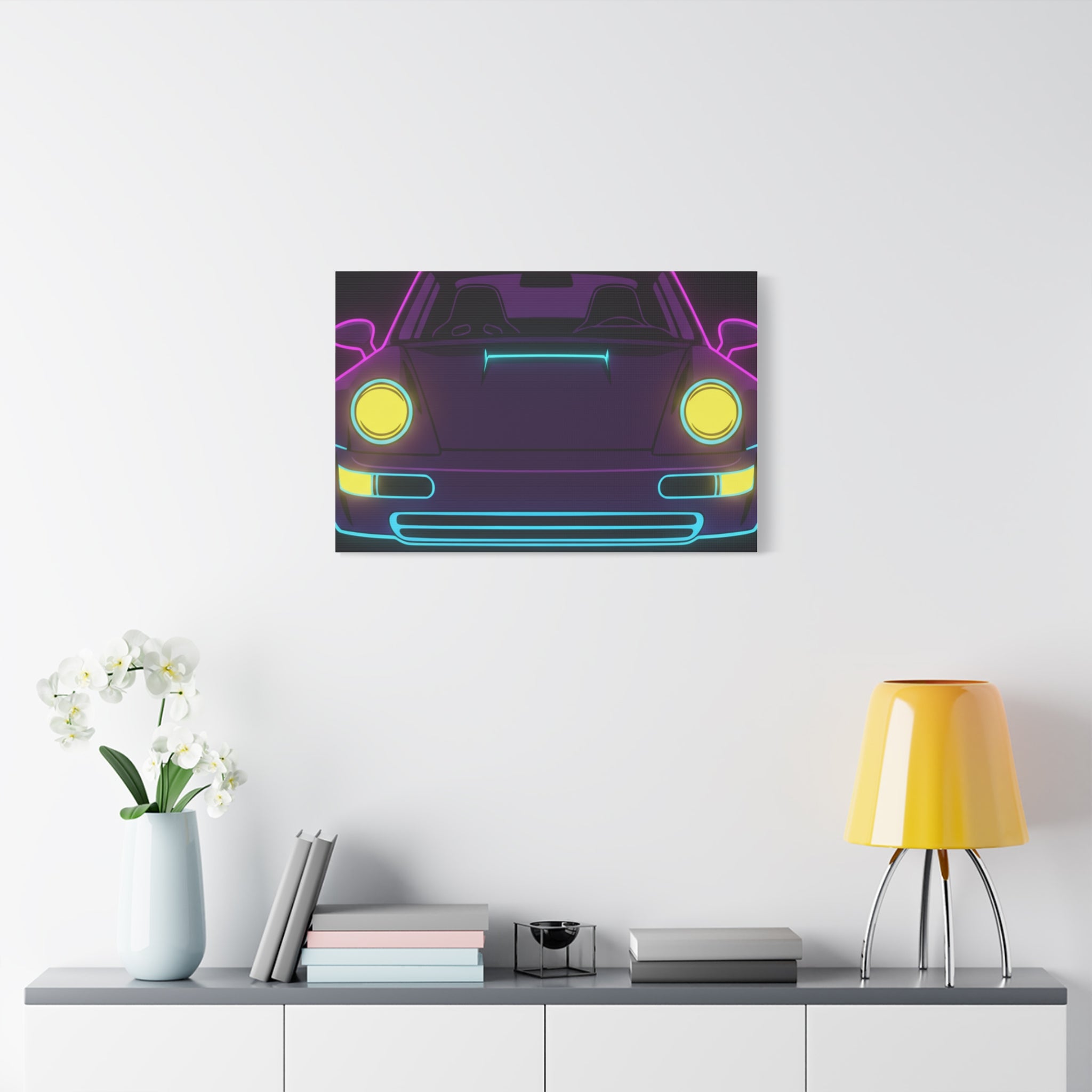 Porsche 964 Singer Neon Synthwave Canvas Wall Art