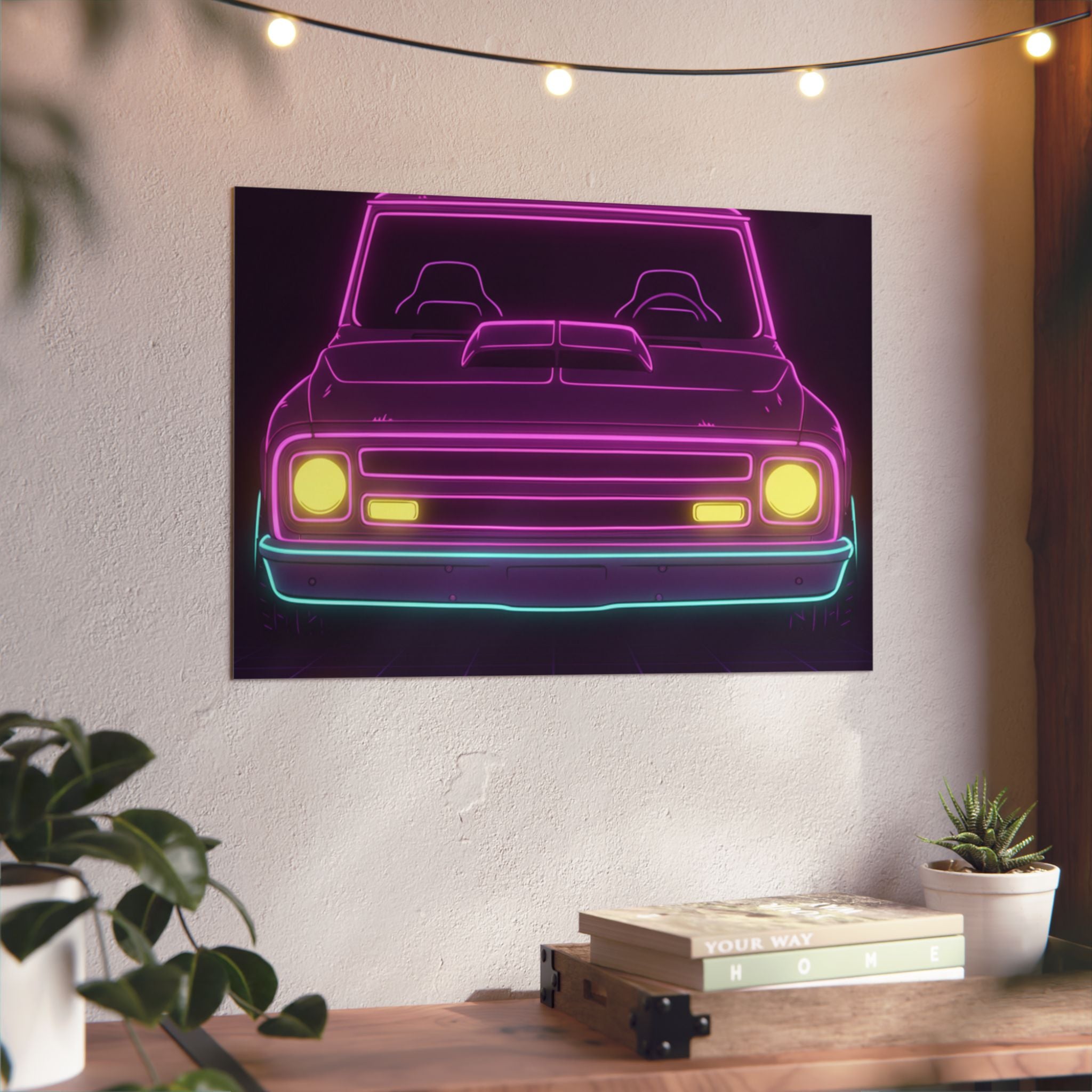 Chevy C10 Pickup (1967-72) Neon Synthwave Metal Wall Sign