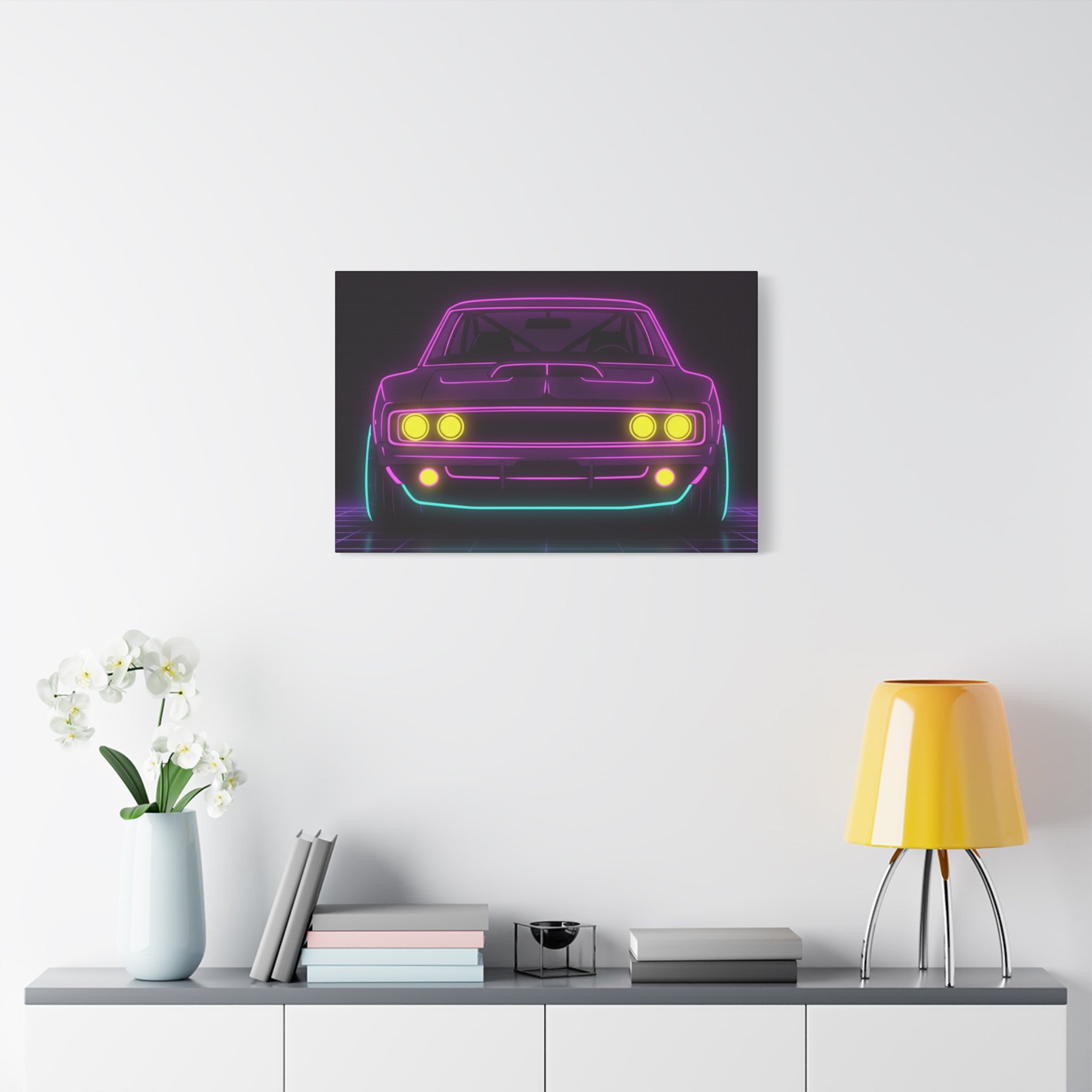 Dodge Charger R/T (1968-70) Neon Synthwave Canvas Wall Art