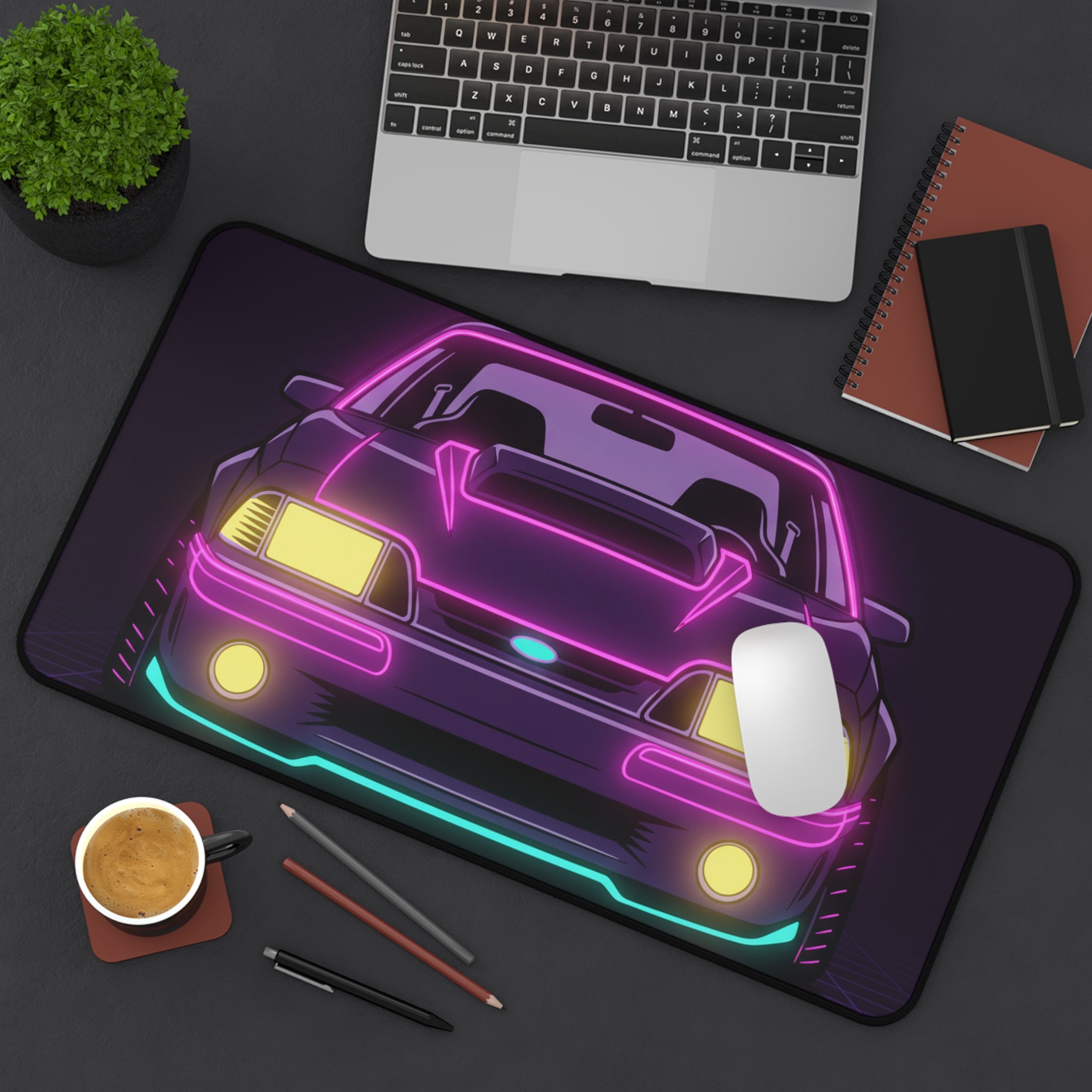 Ford Mustang Fox Body GT Neon Synthwave Desk Mat