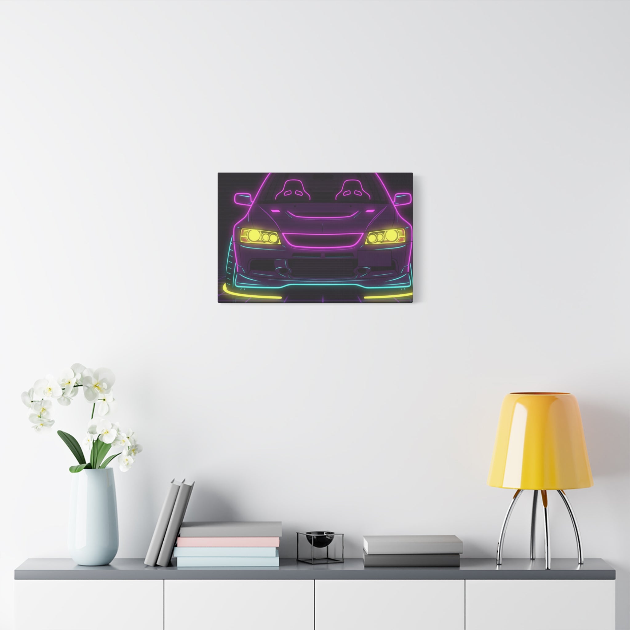 Mitsubishi Evo IX (2005-07) Neon Synthwave Canvas Wall Art