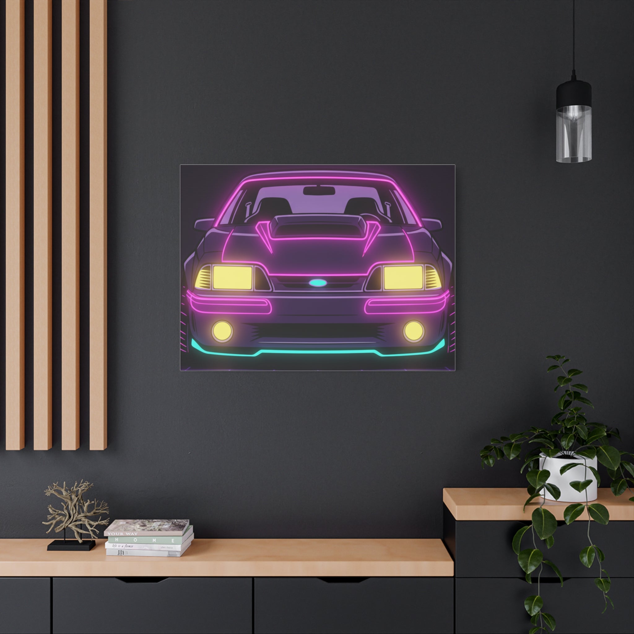 Ford Mustang Fox Body GT Neon Synthwave Canvas Wall Art