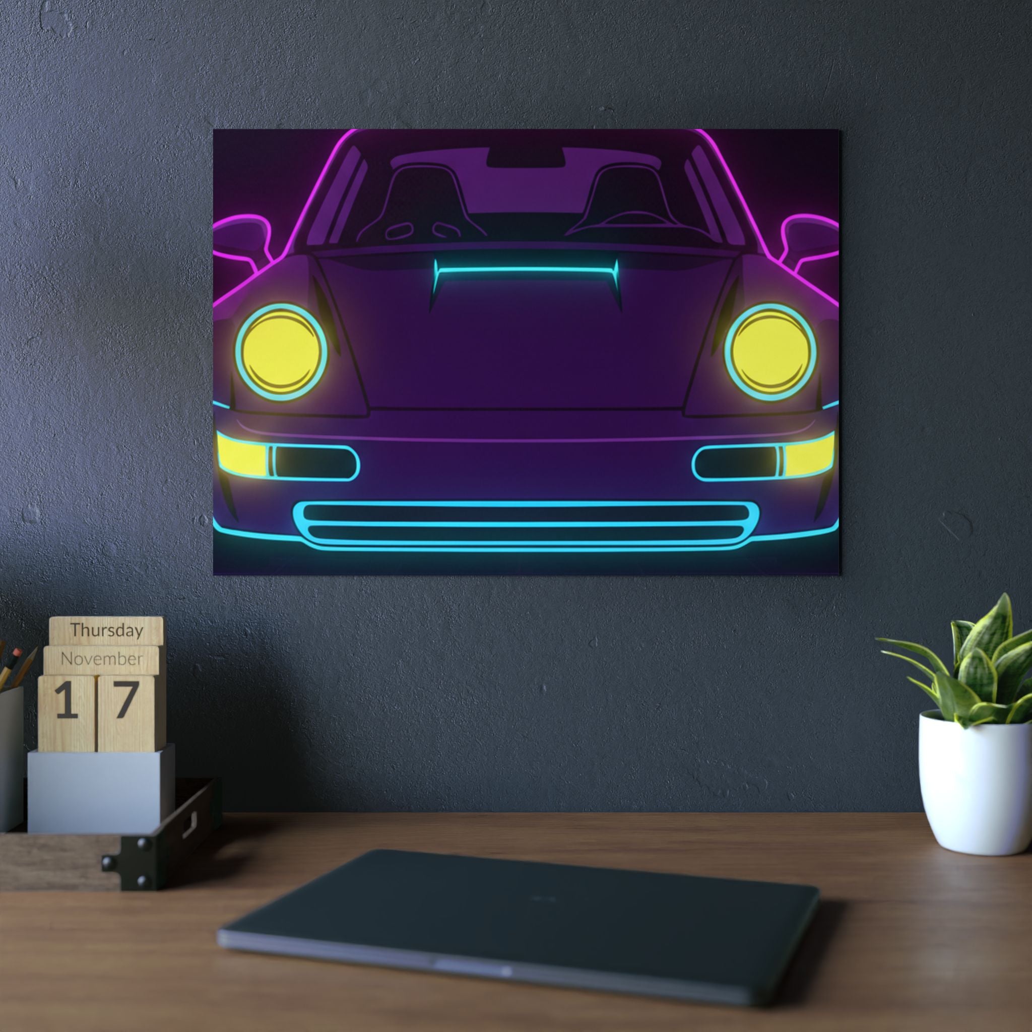 Porsche 964 Singer Neon Synthwave Metal Wall Sign