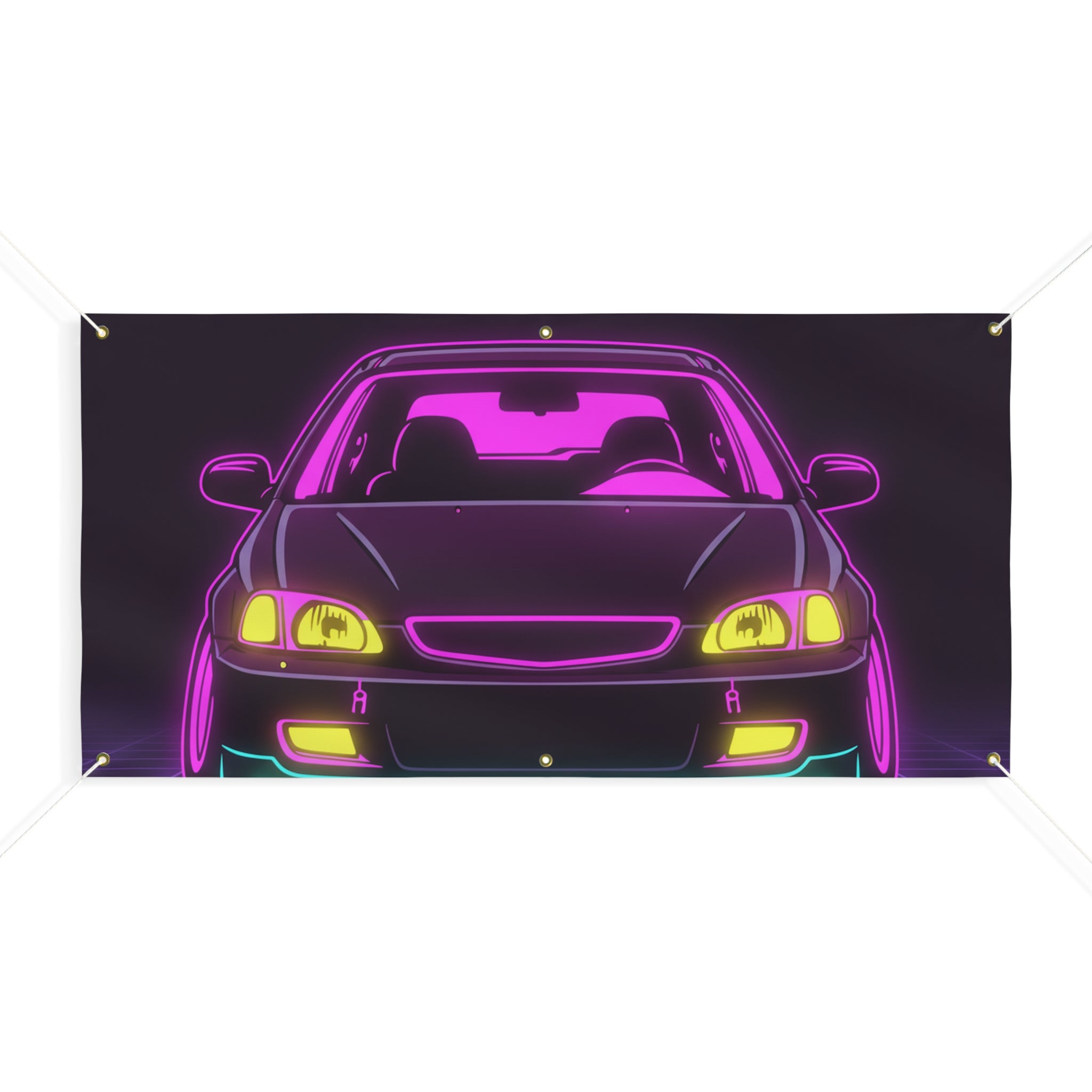 Honda Civic EK Hatch Neon Synthwave Banner