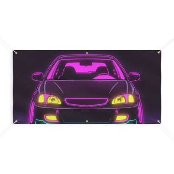 Honda Civic EK Hatch Neon Synthwave Banner