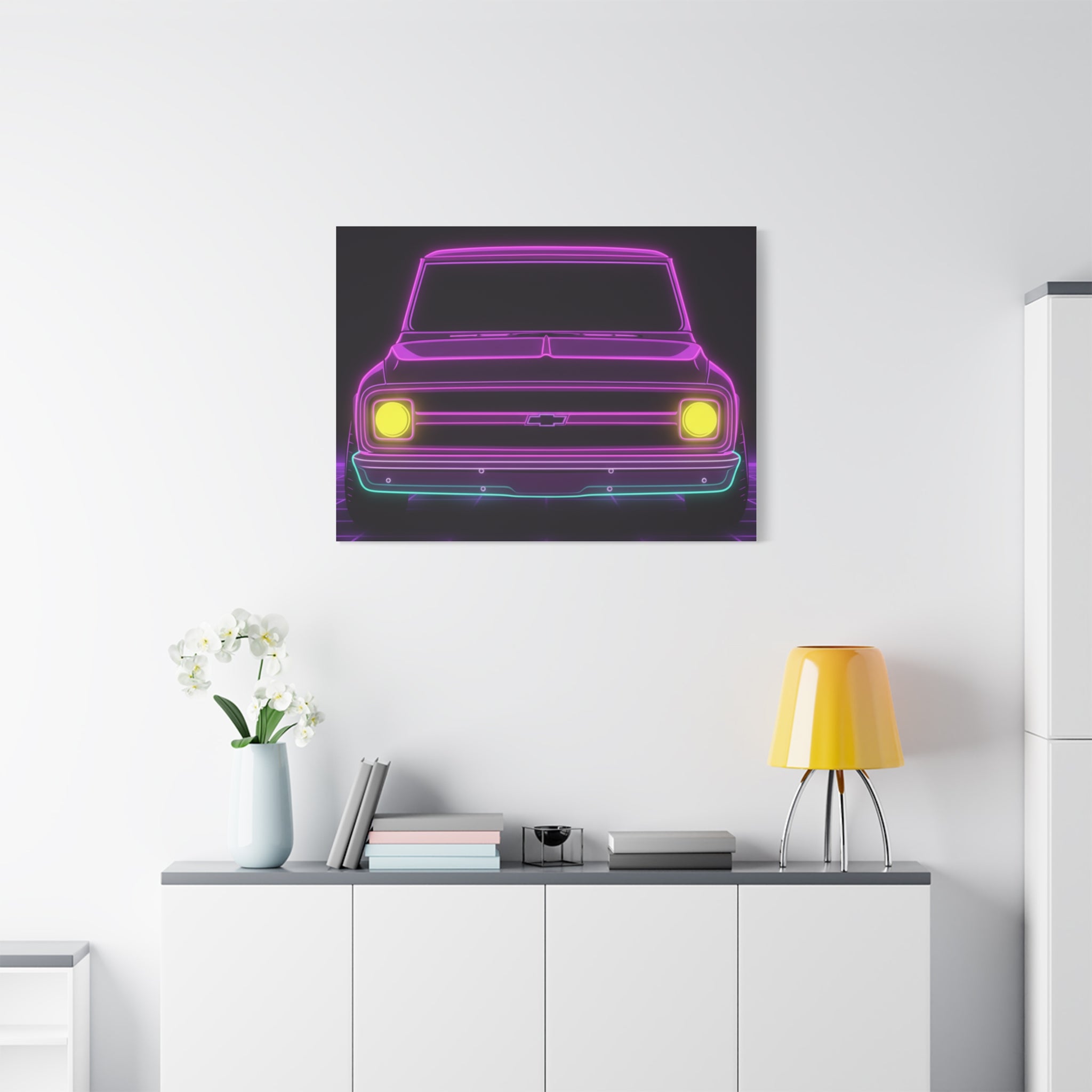 Chevy C10 Pickup (1967-72) Pro-Touring Neon Synthwave Canvas Wall Art