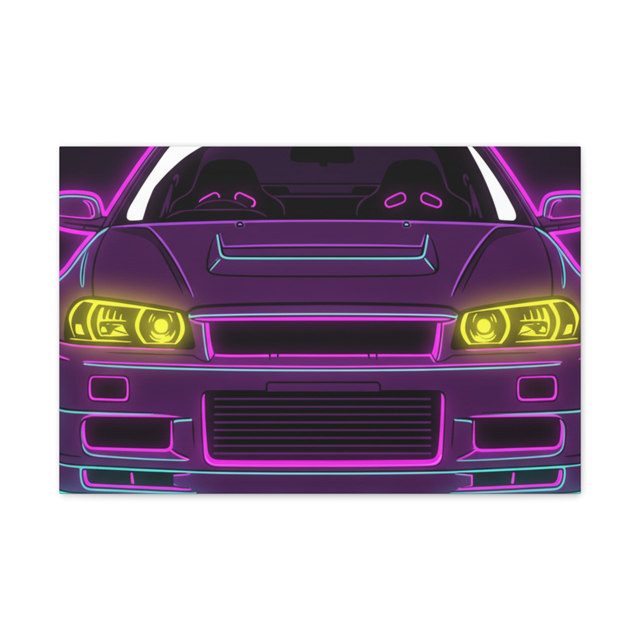 Nissan GT-R Neon Synthwave Canvas Wall Art