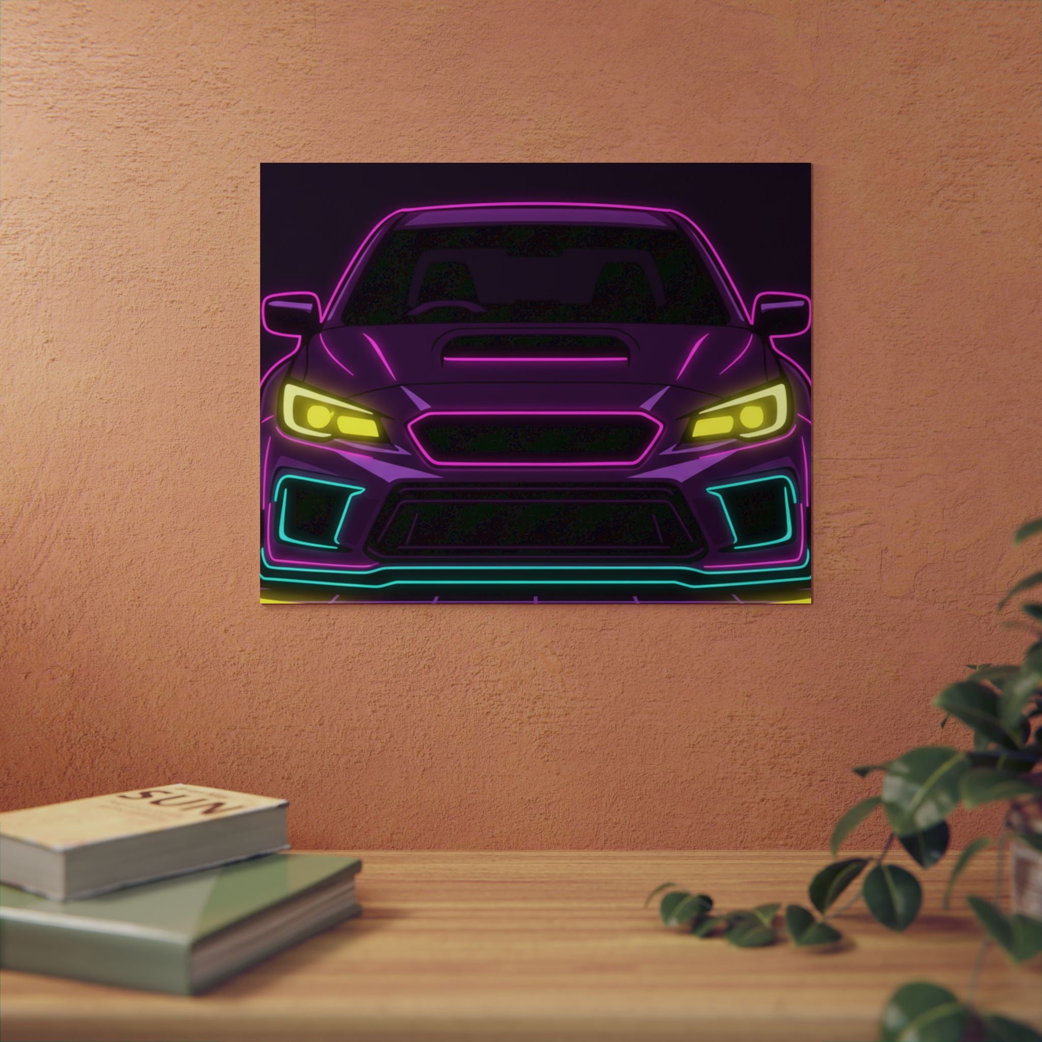 Subaru WRX STI Neon Synthwave Metal Wall Sign