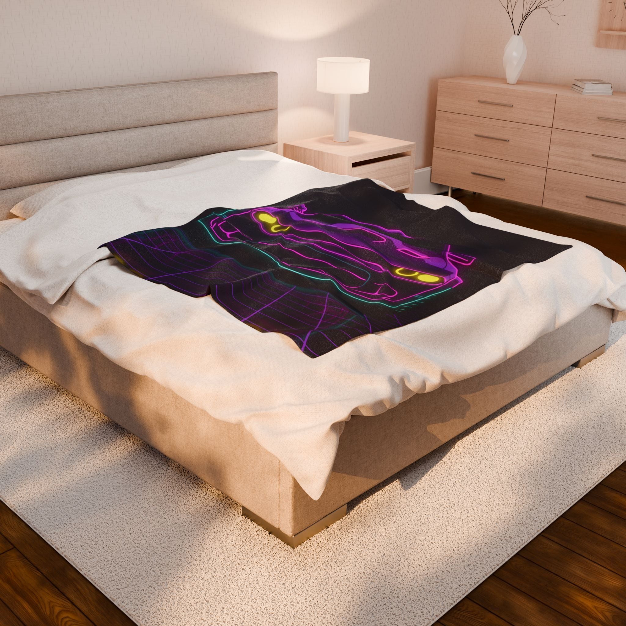 Dodge Challenger SRT Hellcat Neon Synthwave Velveteen Plush Blanket