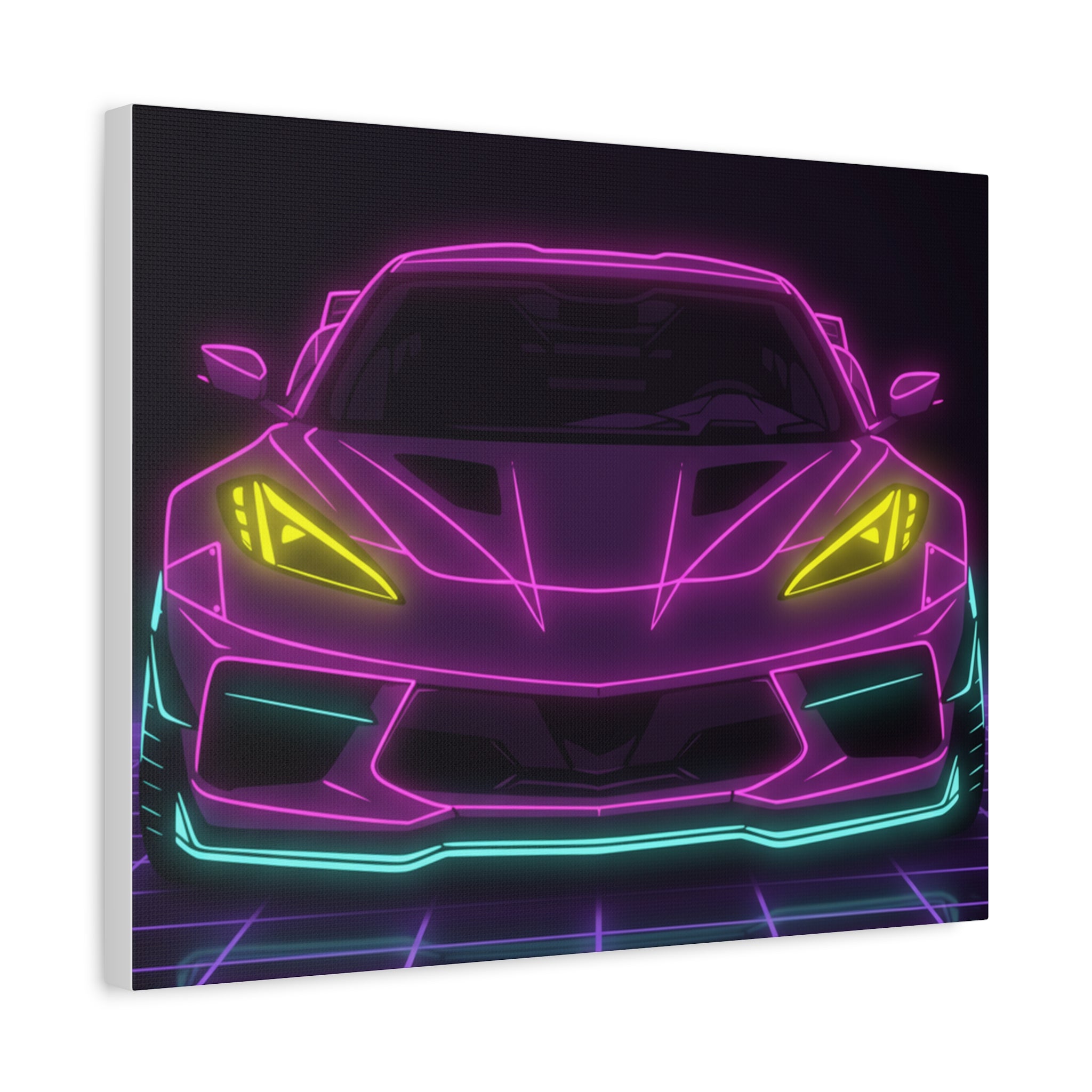 Corvette C8 (2020+) Neon Synthwave Canvas Wall Art