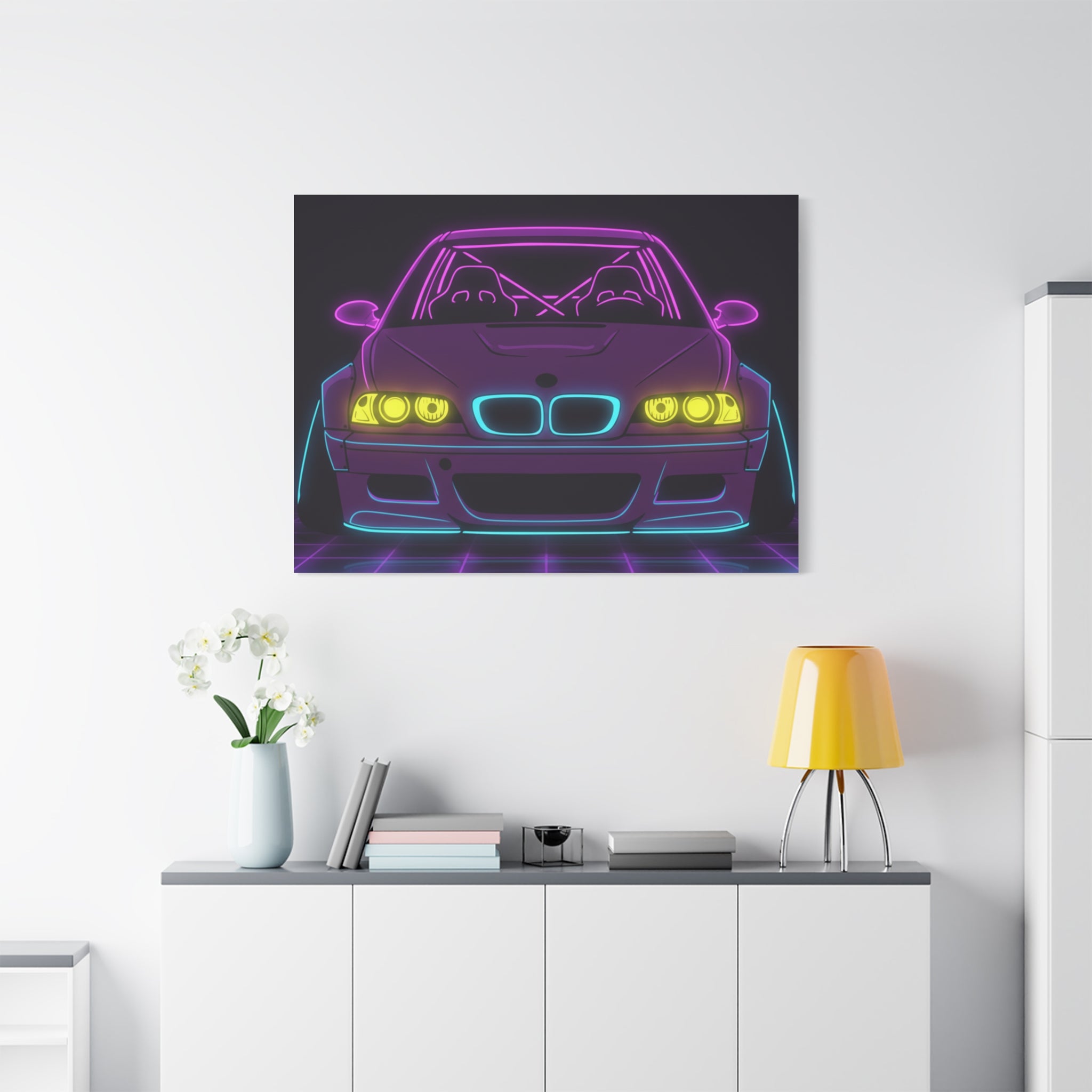 BMW E46 M3 (2000-06) Neon Synthwave Canvas Wall Art