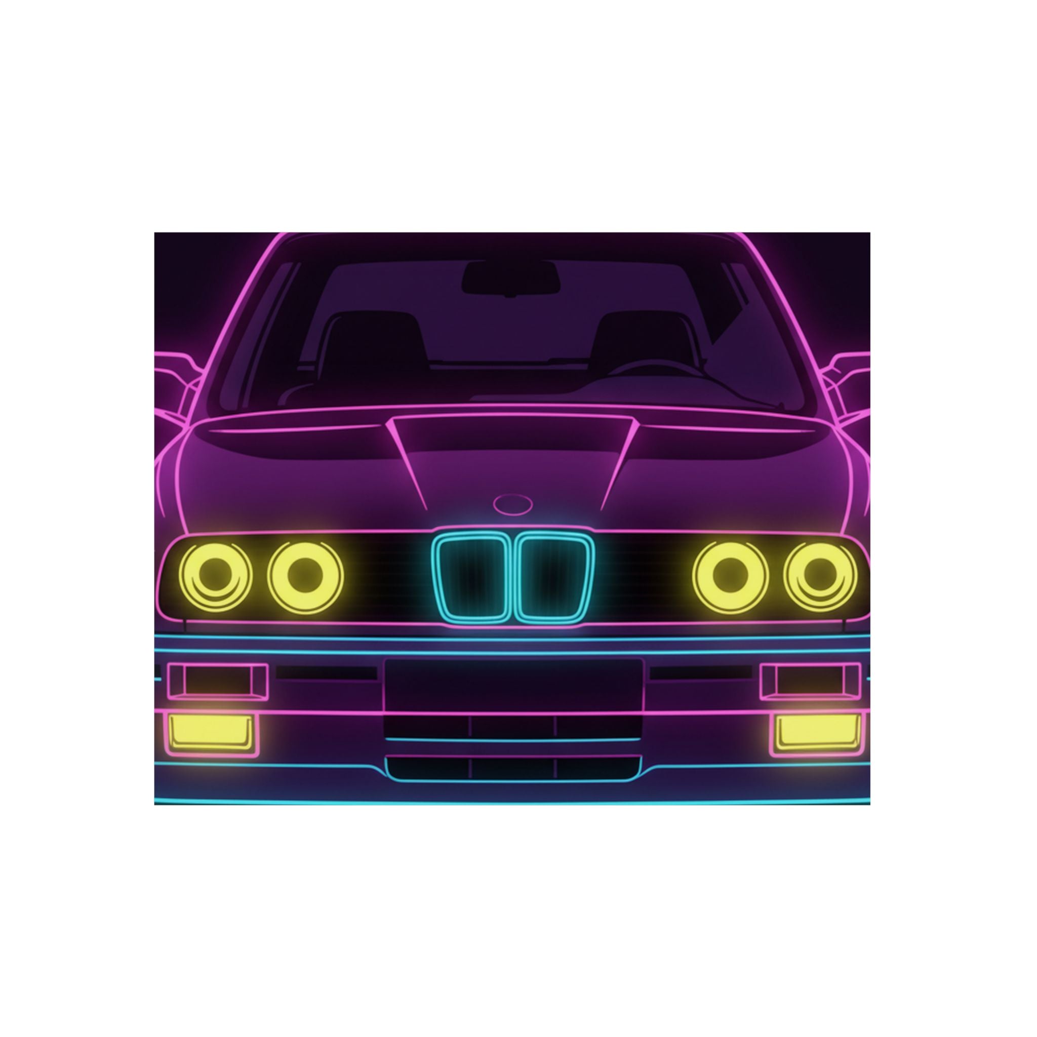 BMW E30 Neon Synthwave Metal Wall Sign