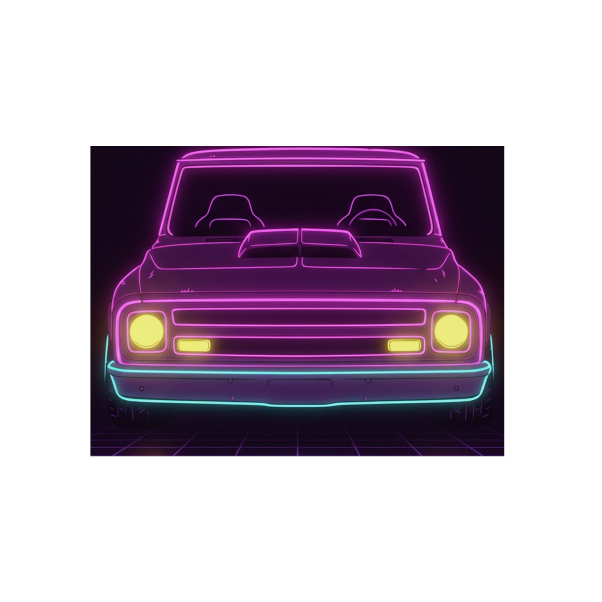 Chevy C10 Pickup (1967-72) Neon Synthwave Metal Wall Sign