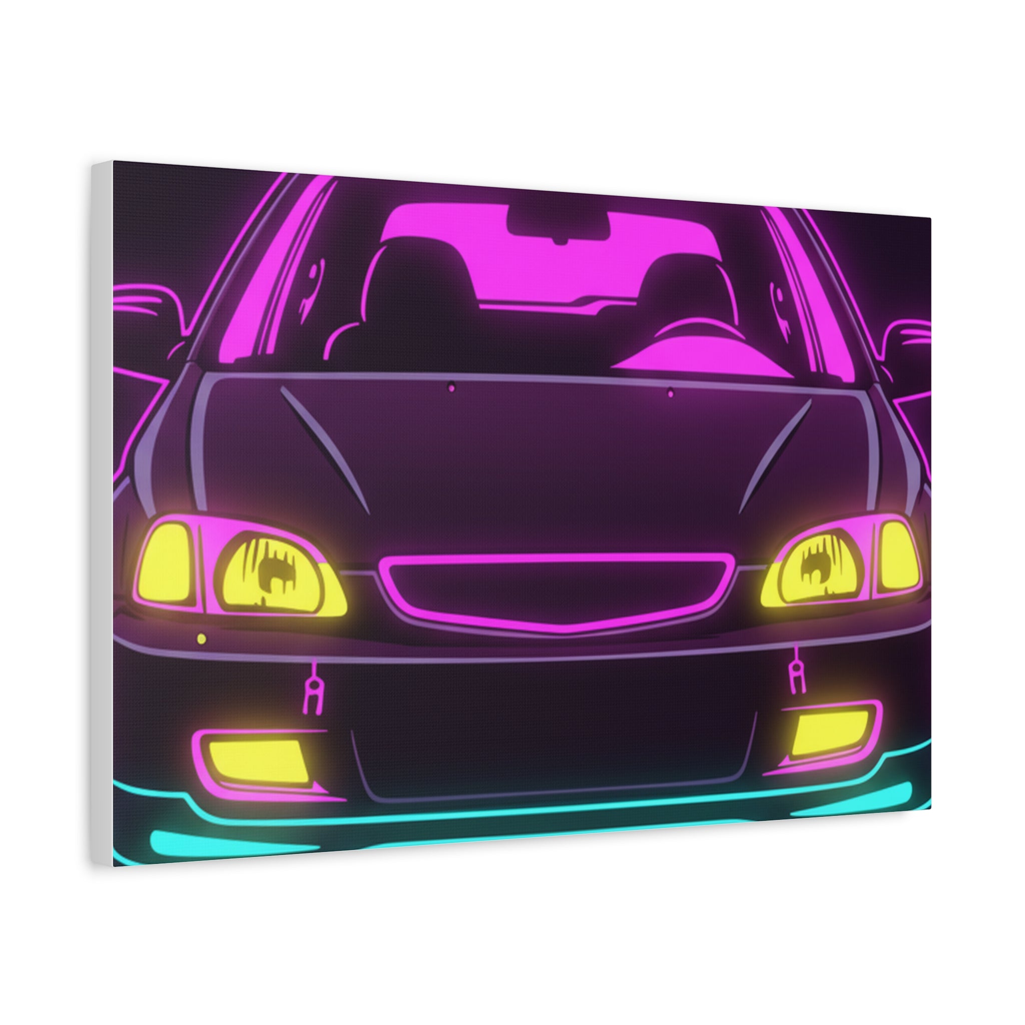 Honda Civic EK Hatch Neon Synthwave Canvas Wall Art