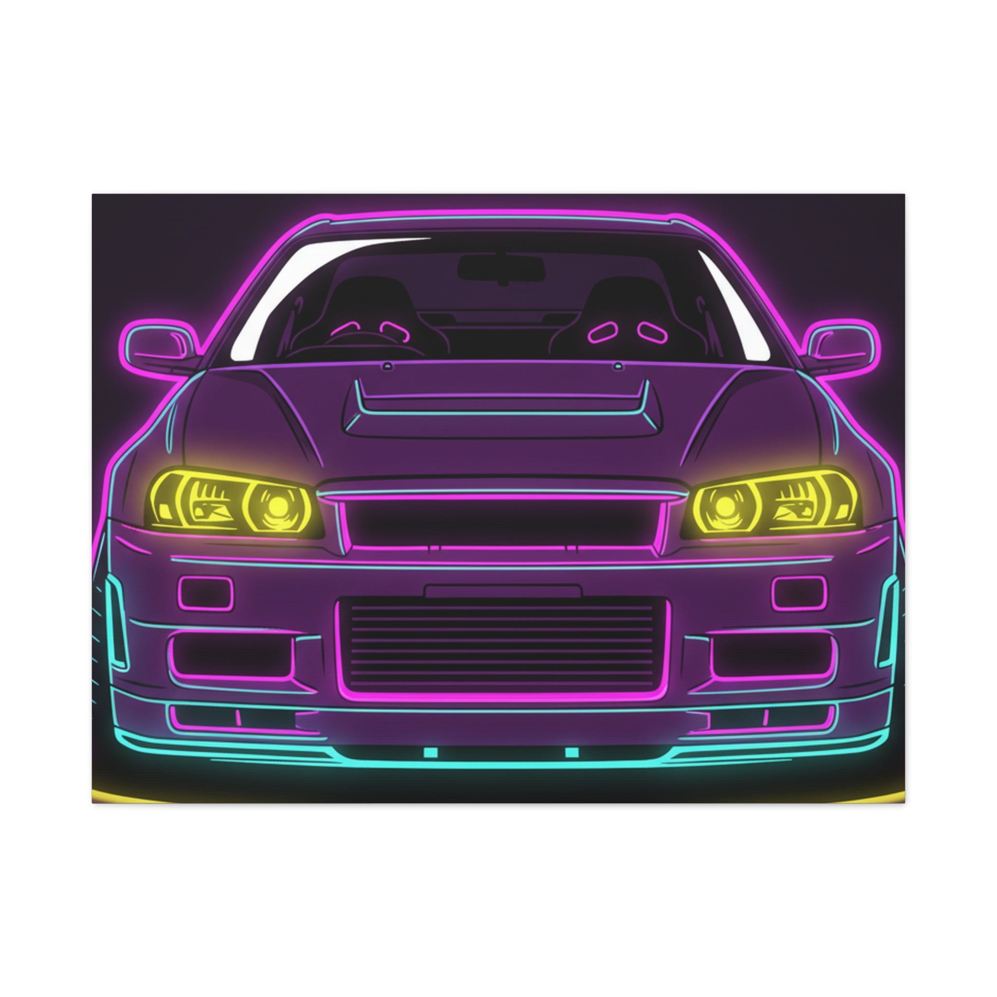 Nissan GT-R Neon Synthwave Canvas Wall Art