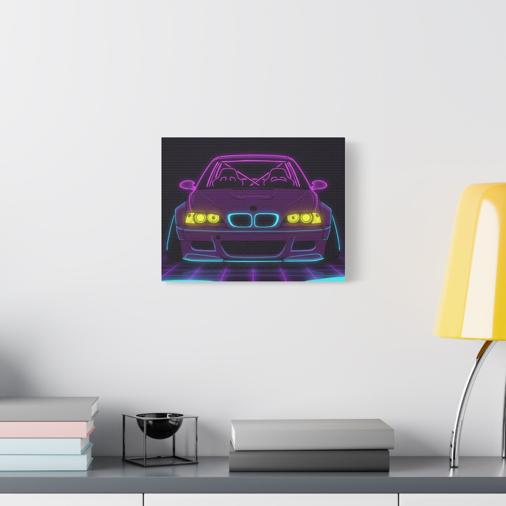 BMW E46 M3 (2000-06) Neon Synthwave Canvas Wall Art