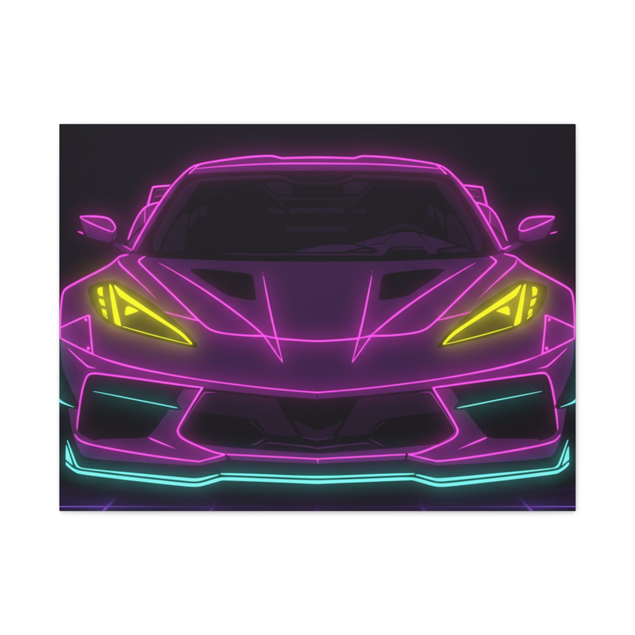 Corvette C8 (2020+) Neon Synthwave Canvas Wall Art
