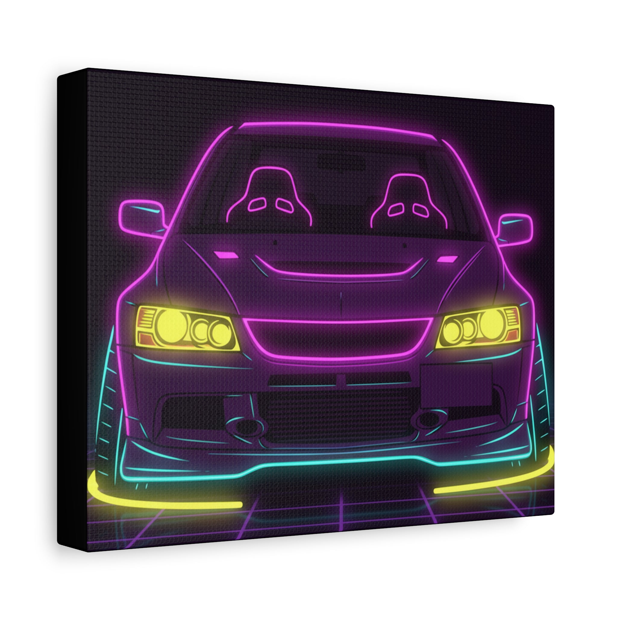Mitsubishi Evo IX (2005-07) Neon Synthwave Canvas Wall Art