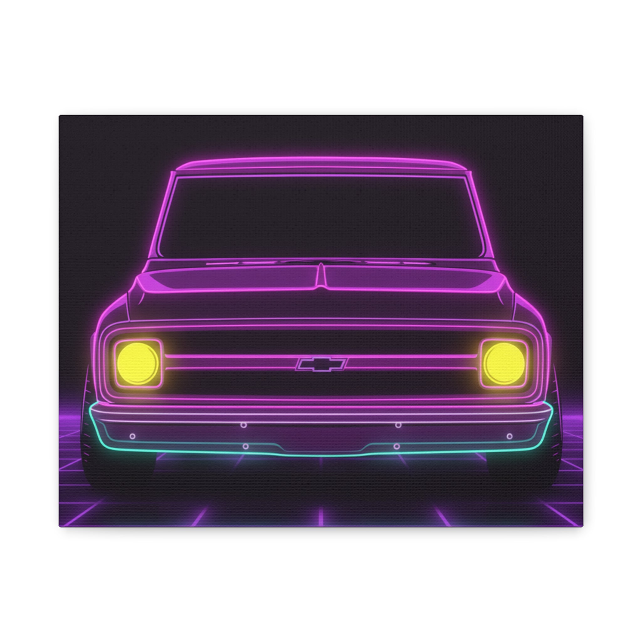 Chevy C10 Pickup (1967-72) Pro-Touring Neon Synthwave Canvas Wall Art