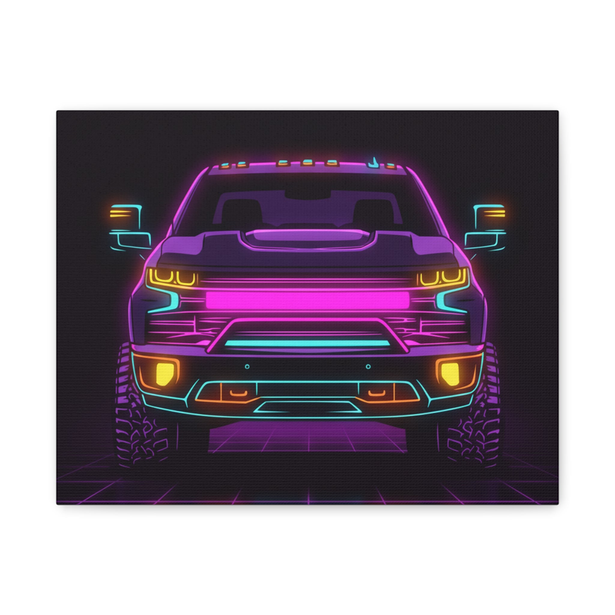 Chevy Silverado Trail Boss (2019+) Neon Synthwave Canvas Wall Art