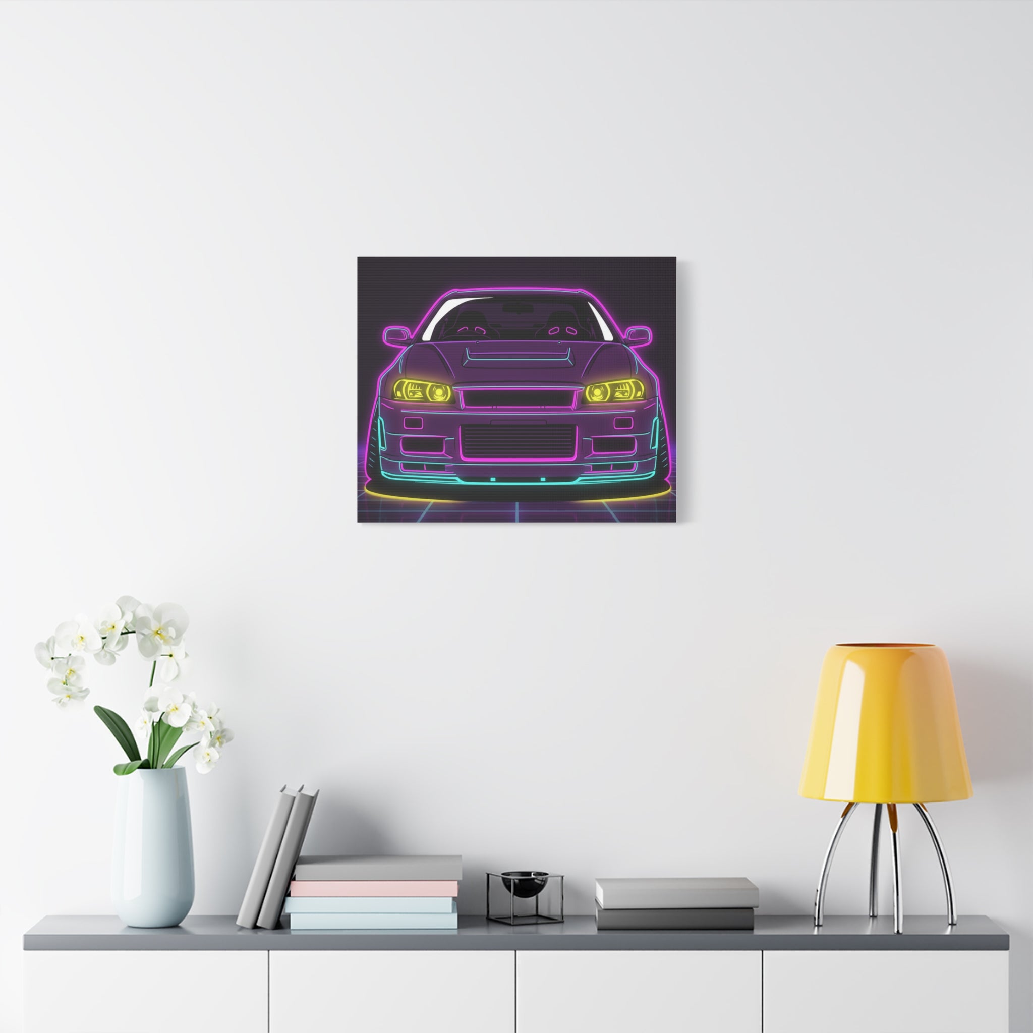 Nissan GT-R Neon Synthwave Canvas Wall Art