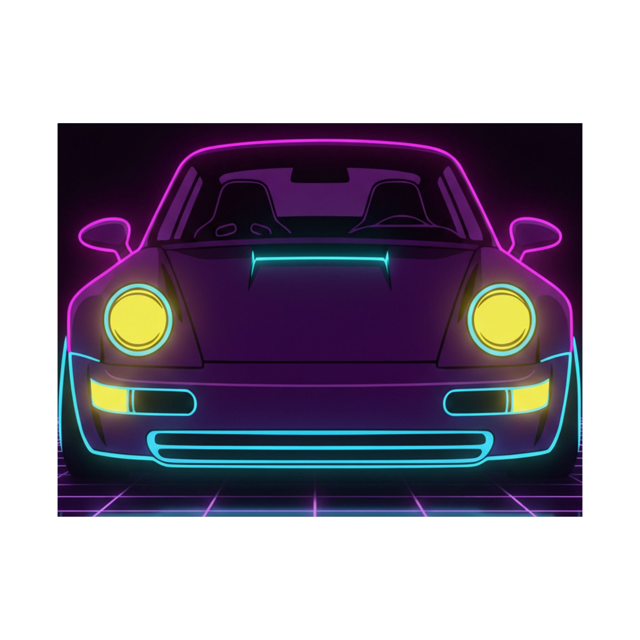 Porsche 964 Singer Neon Synthwave Poster