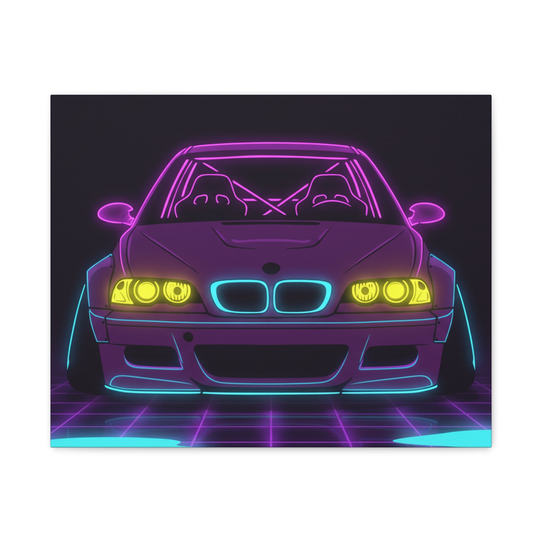 BMW E46 M3 (2000-06) Neon Synthwave Canvas Wall Art