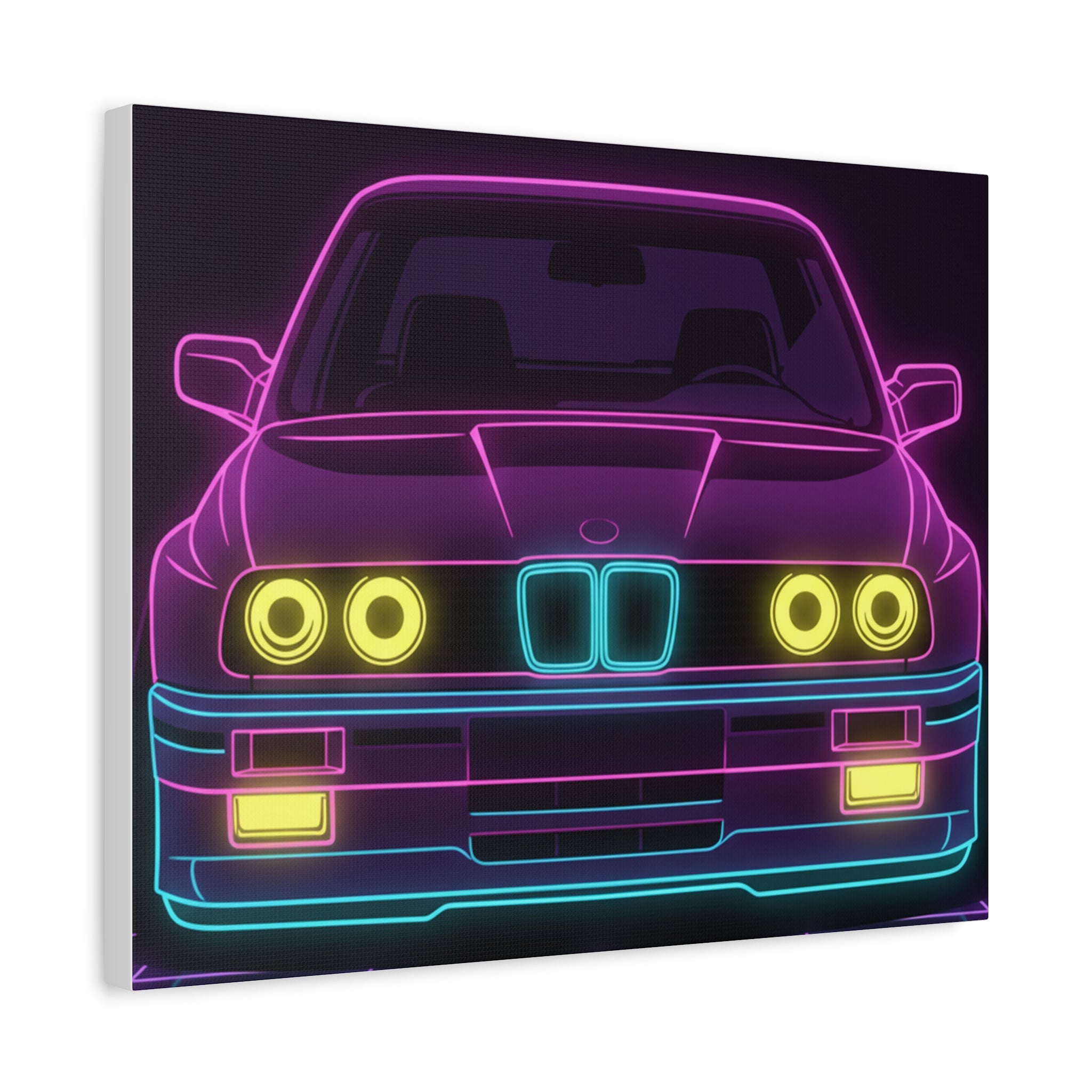 BMW E30 Neon Synthwave Canvas Wall Art
