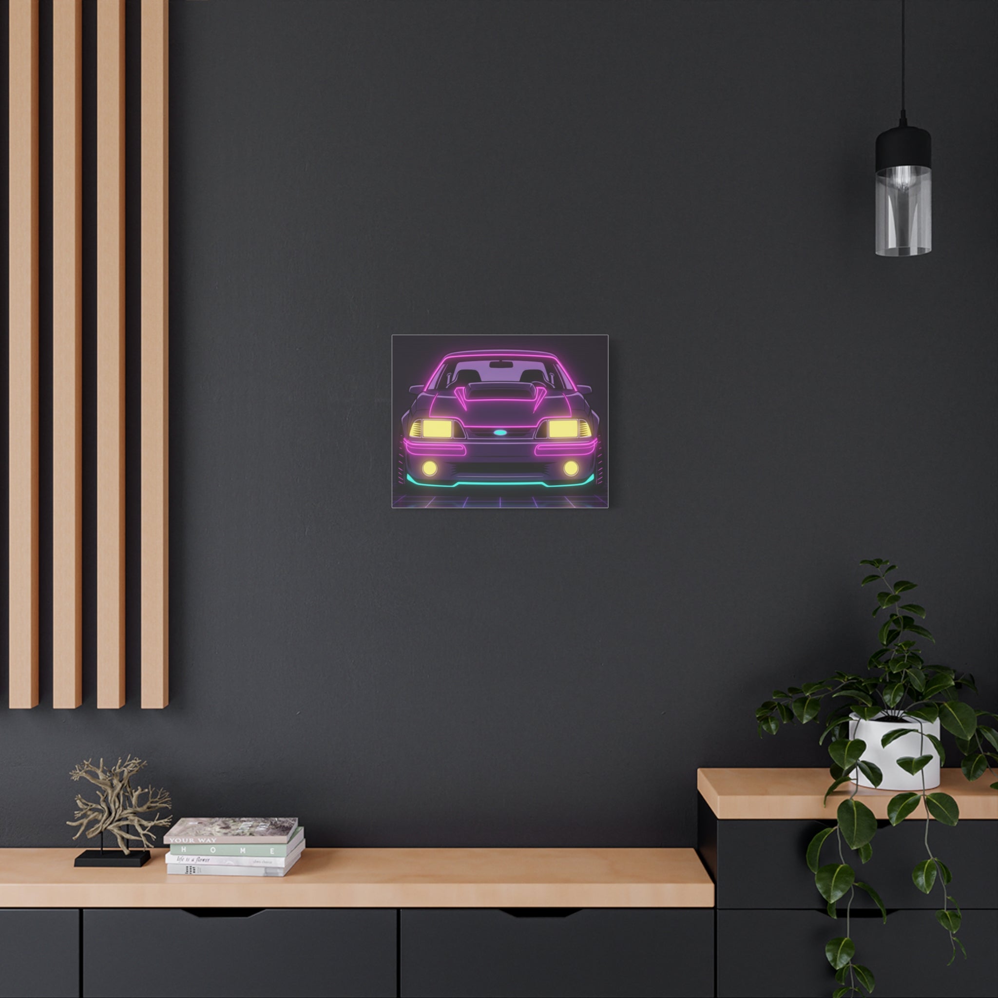 Ford Mustang Fox Body GT Neon Synthwave Canvas Wall Art