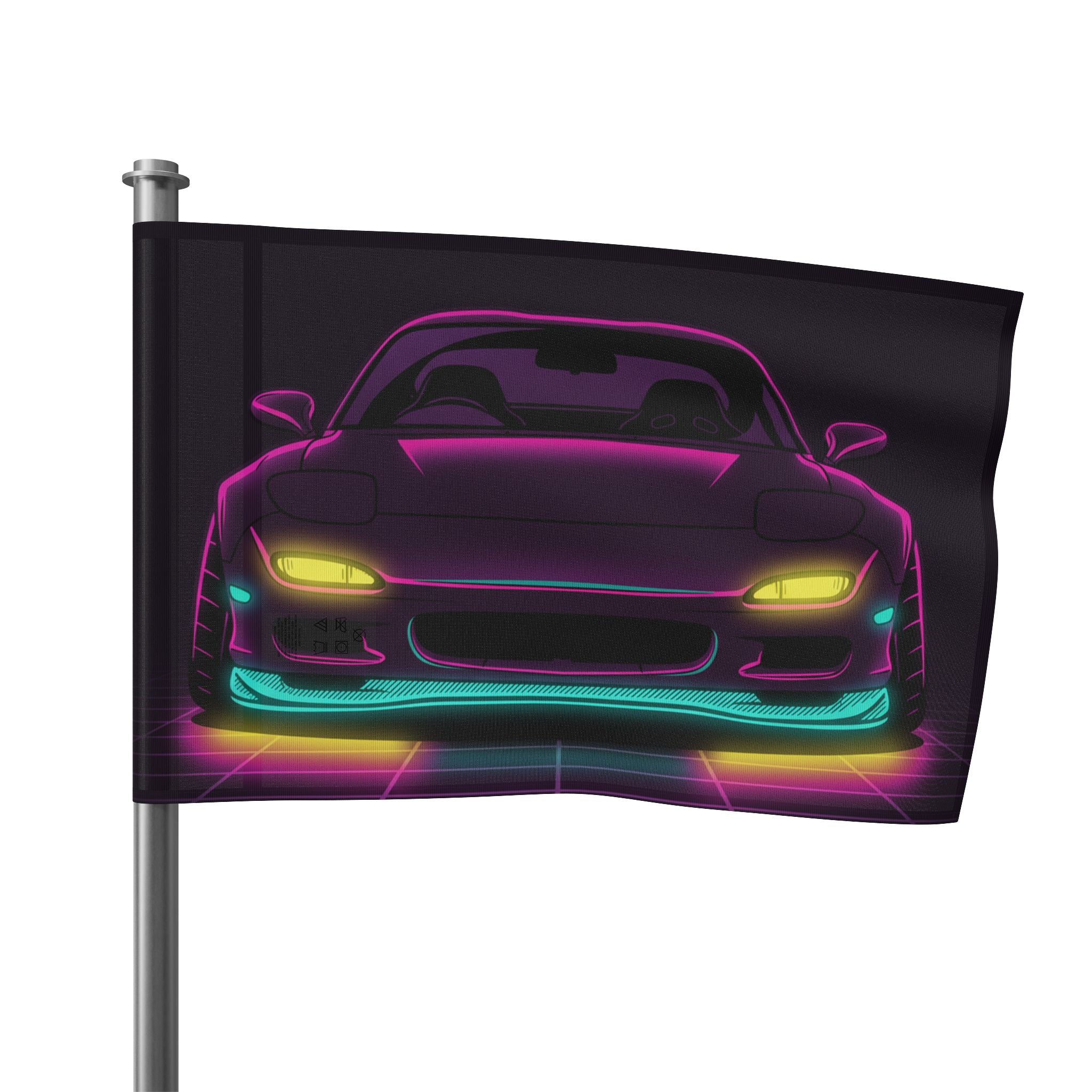 Mazda RX-7 FD Neon Synthwave Garage Flag