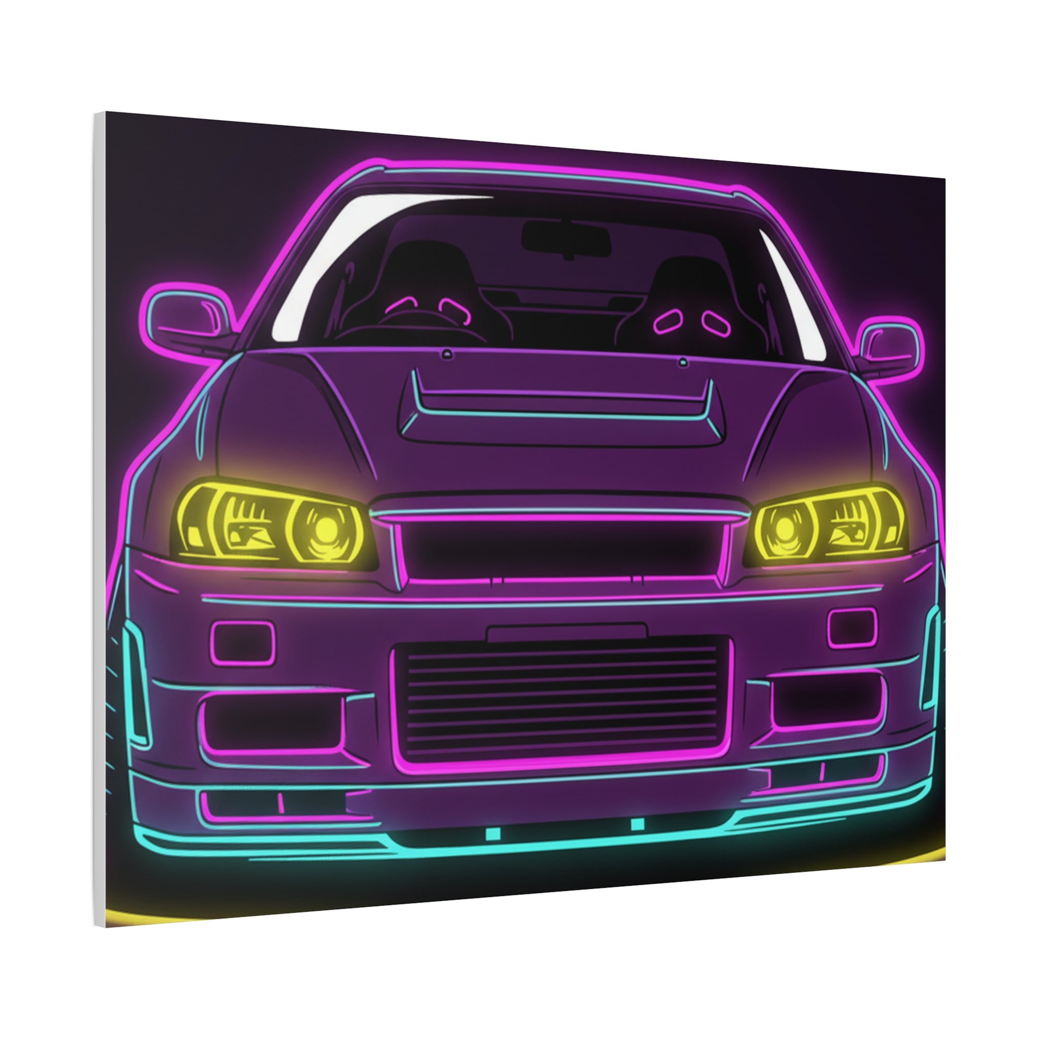Nissan GT-R Neon Synthwave Canvas Wall Art