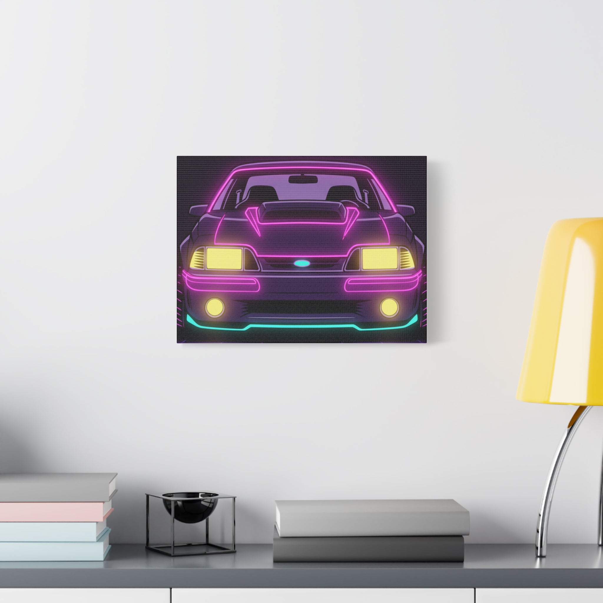 Ford Mustang Fox Body GT Neon Synthwave Canvas Wall Art