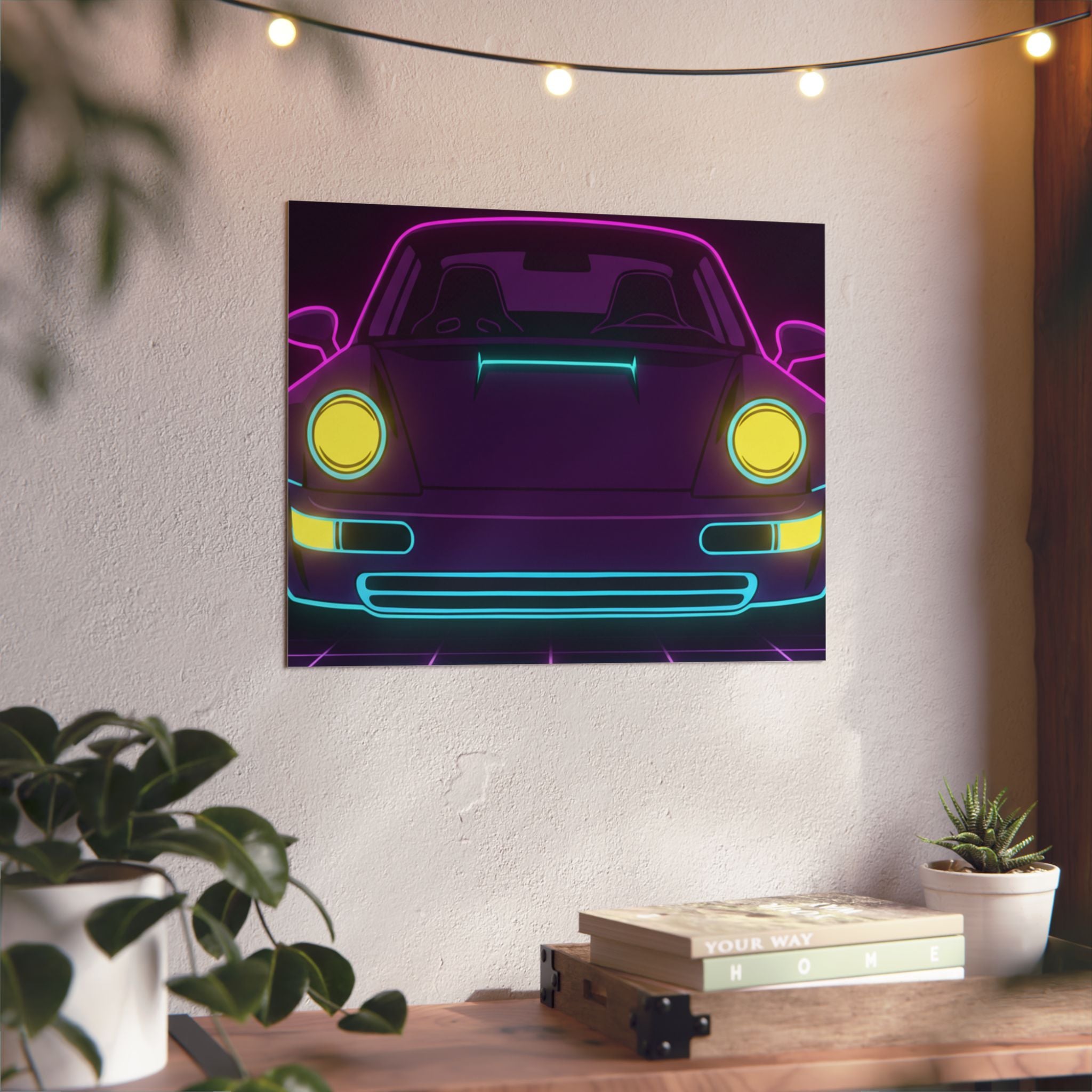 Porsche 964 Singer Neon Synthwave Metal Wall Sign