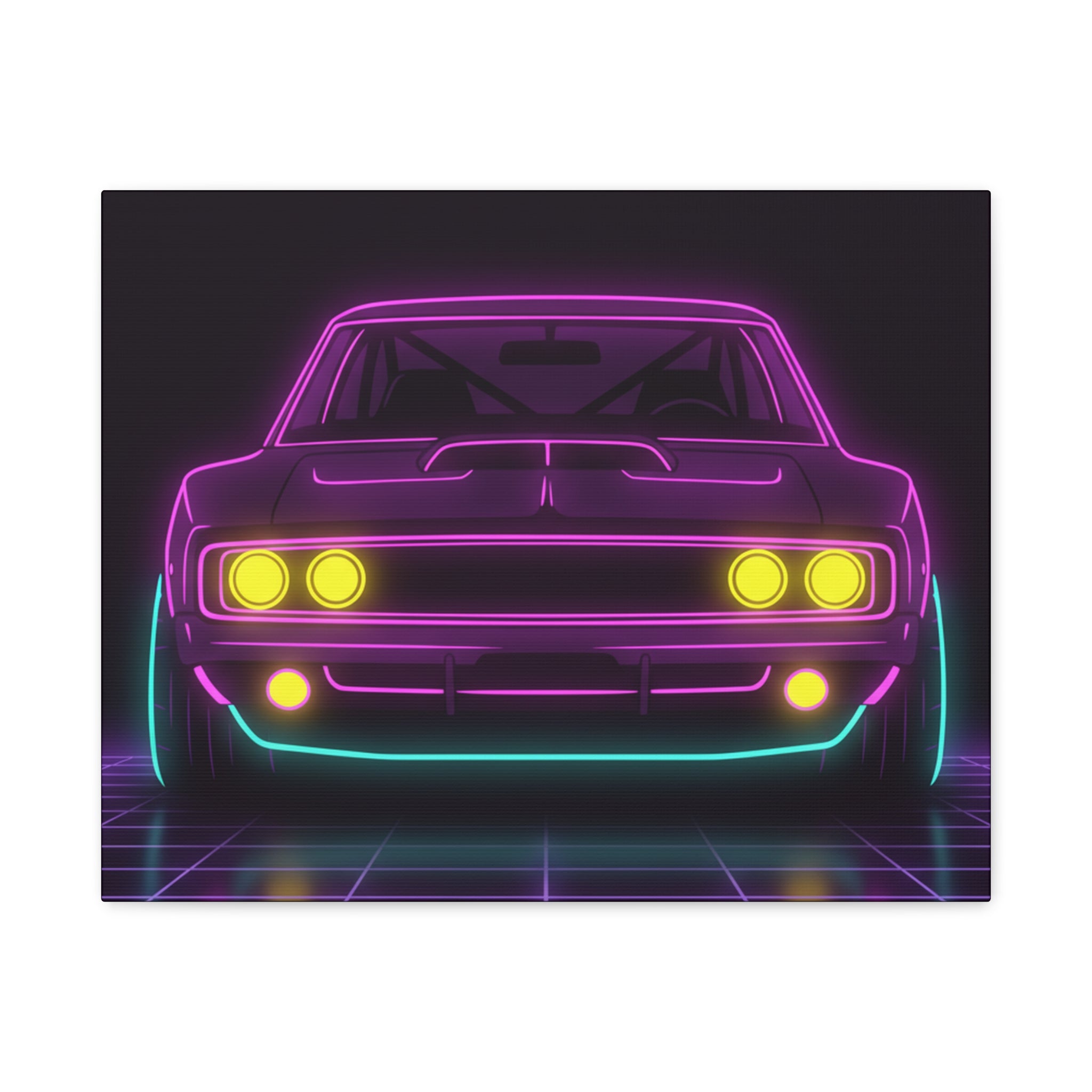 Dodge Charger R/T (1968-70) Neon Synthwave Canvas Wall Art