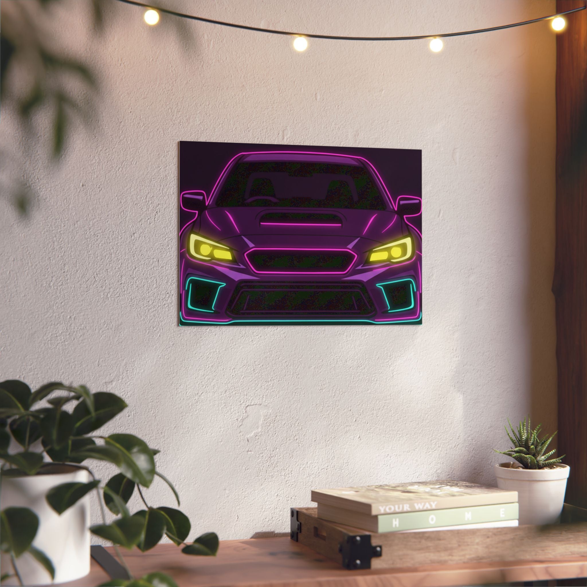 Subaru WRX STI Neon Synthwave Metal Wall Sign