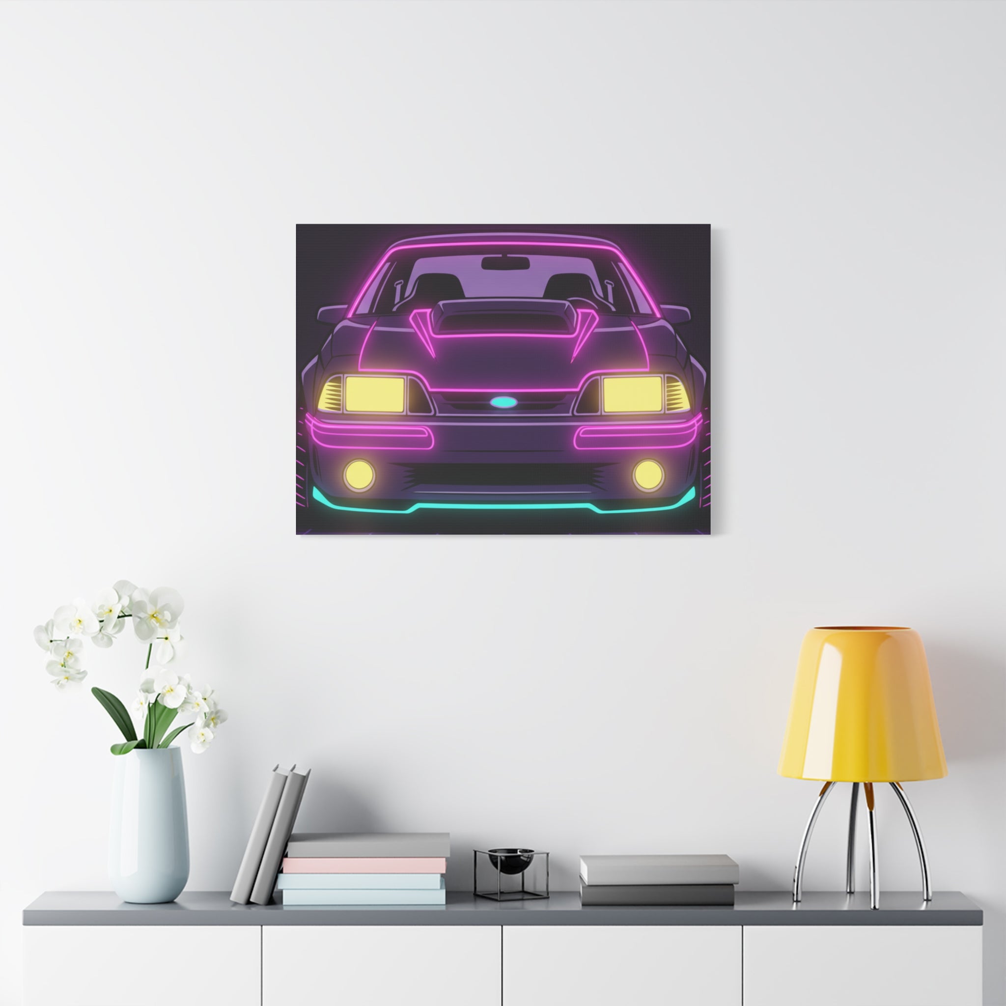 Ford Mustang Fox Body GT Neon Synthwave Canvas Wall Art