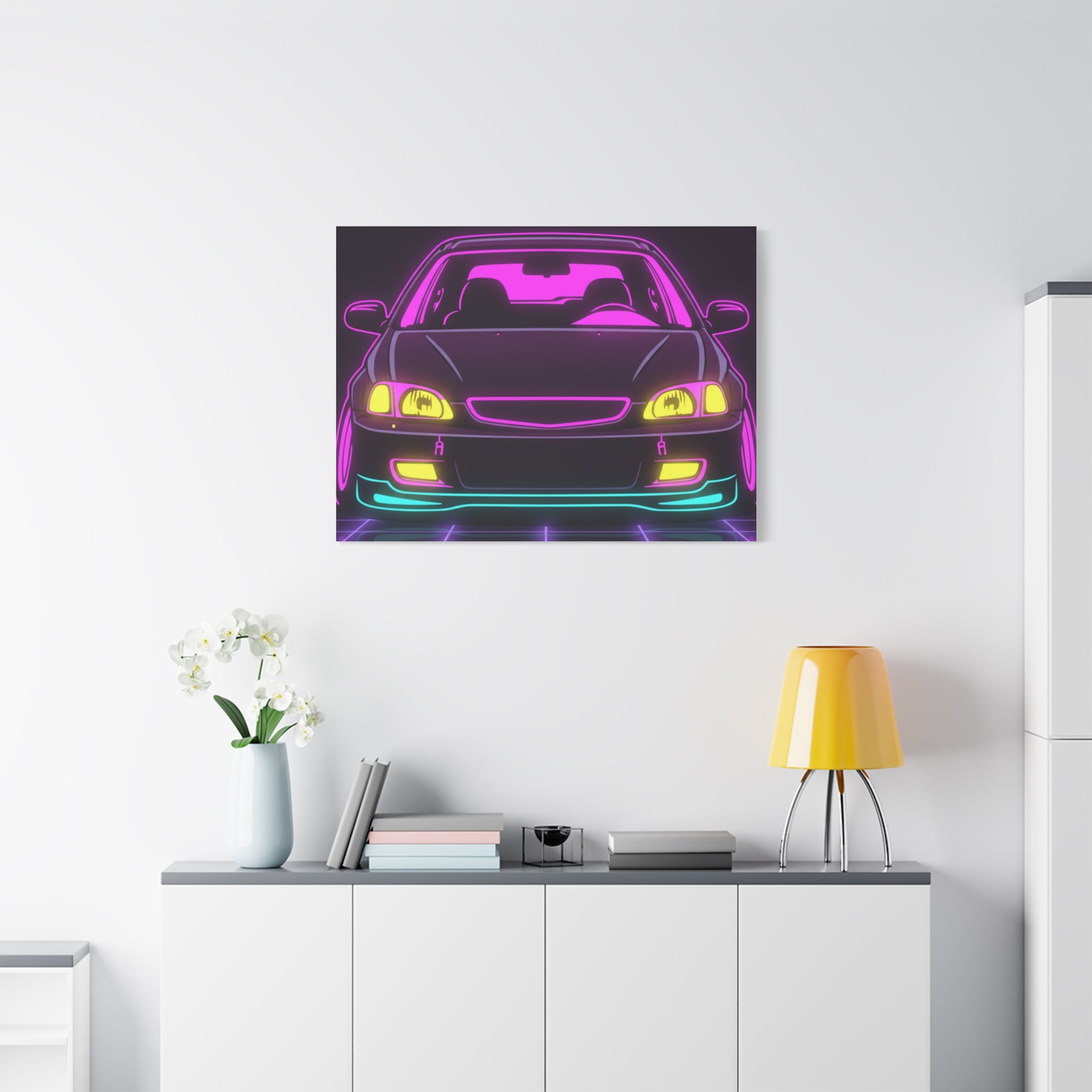 Honda Civic EK Hatch Neon Synthwave Canvas Wall Art