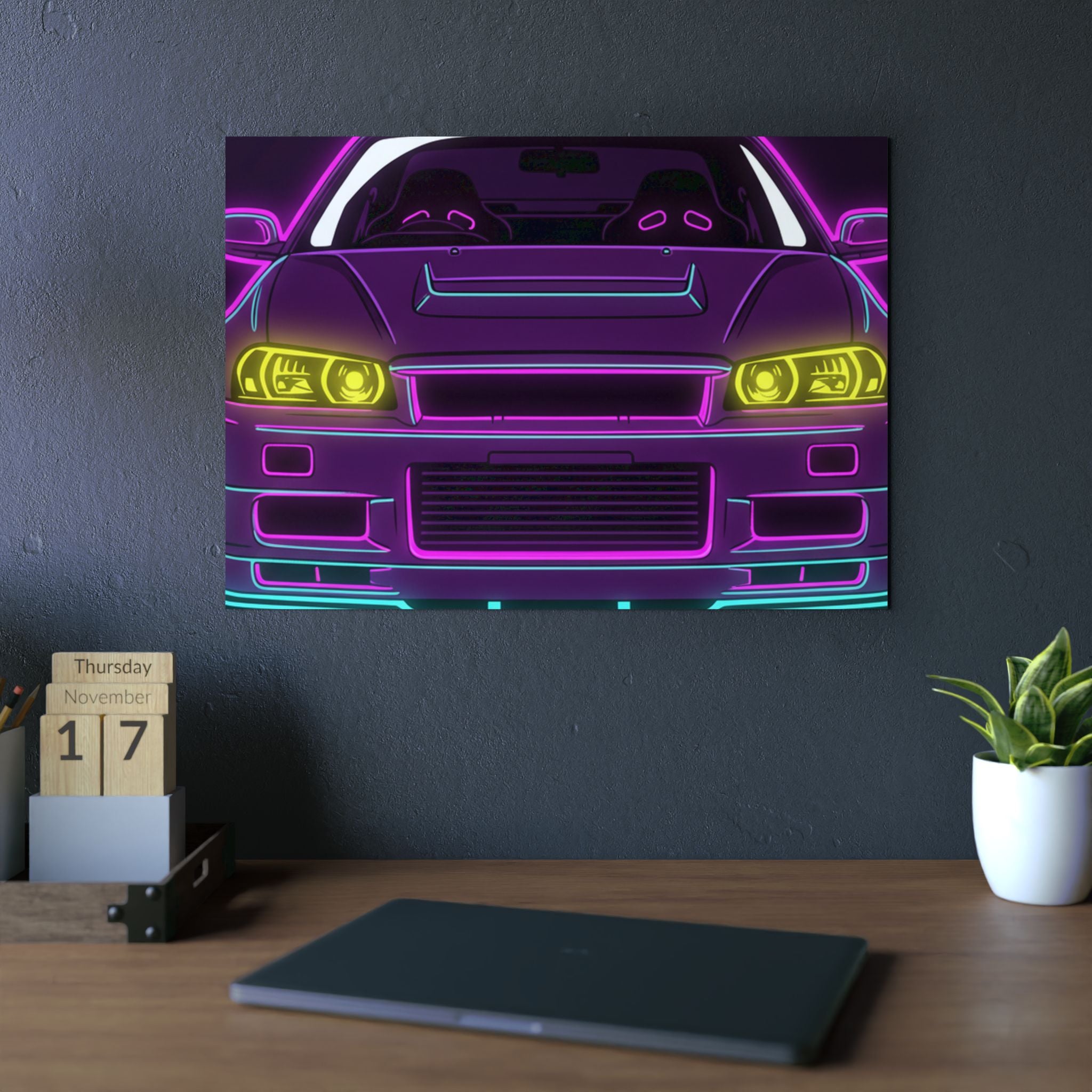 Nissan GT-R Neon Synthwave Metal Wall Sign
