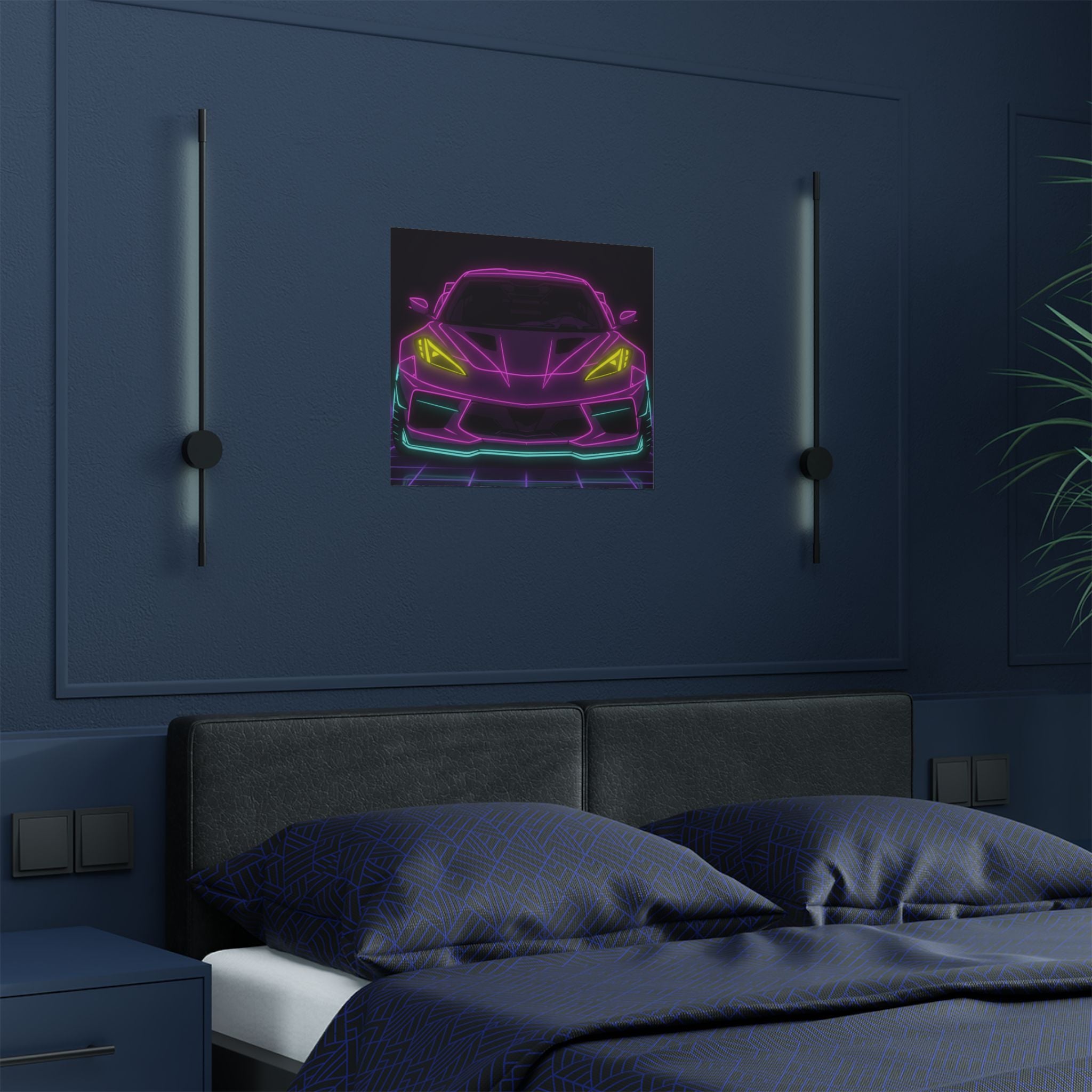 Corvette C8 (2020+) Neon Synthwave Poster